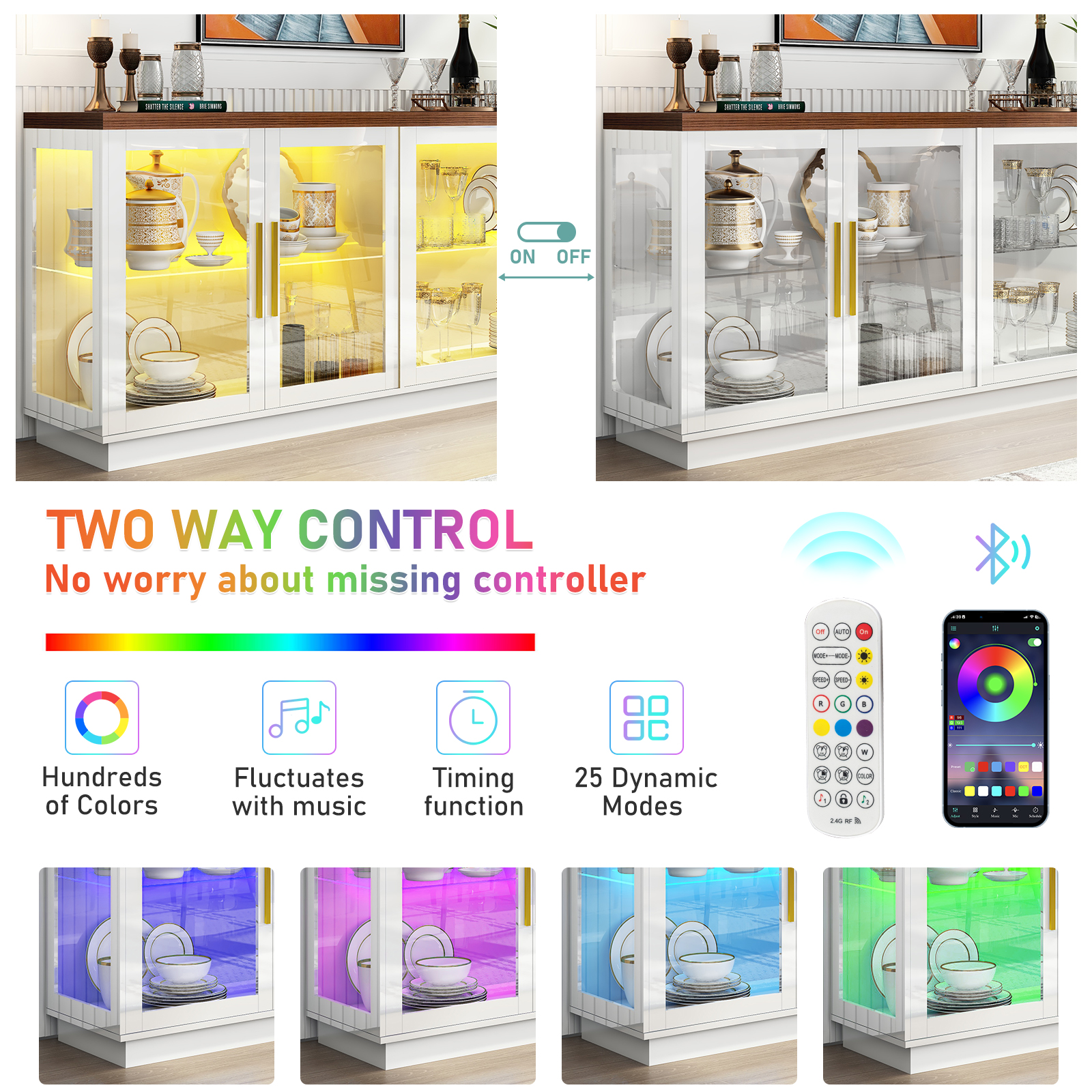 Blotout Storage Coffee Bar Cabinet with Power Outlet & LED Light Wine Bar for Kitchen, Dining Room & Living Room, White