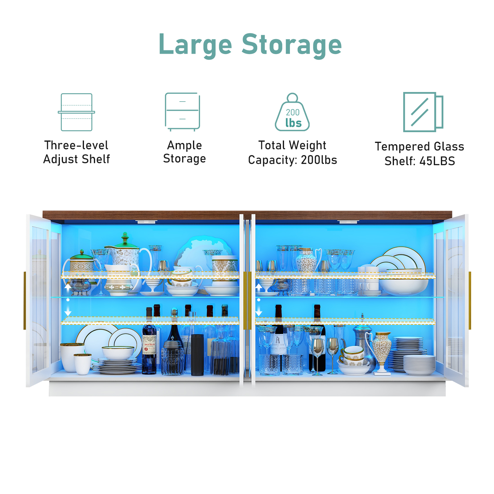 Blotout Storage Coffee Bar Cabinet with Power Outlet & LED Light Wine Bar for Kitchen, Dining Room & Living Room, White
