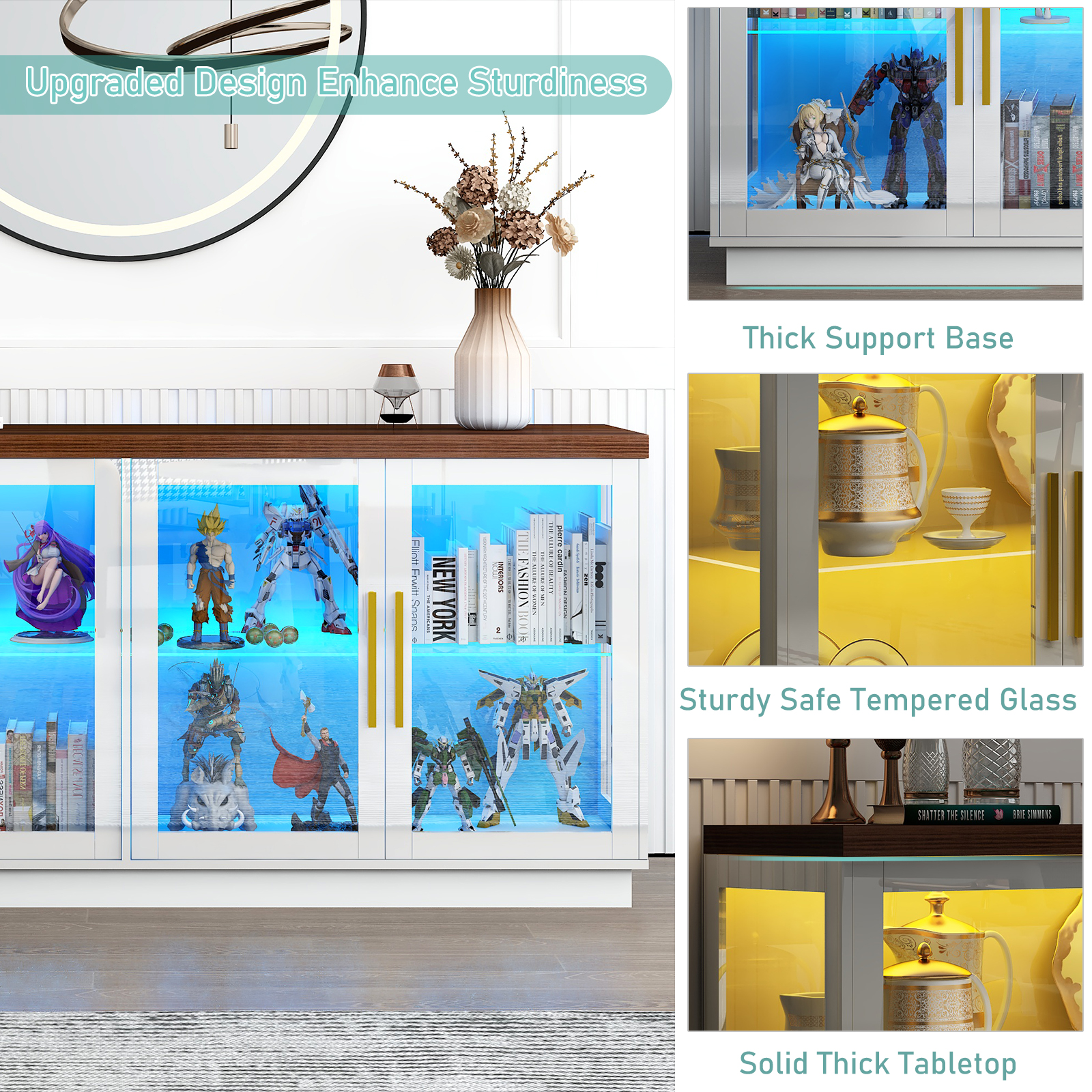 Blotout Storage Coffee Bar Cabinet with Power Outlet & LED Light Wine Bar for Kitchen, Dining Room & Living Room, White