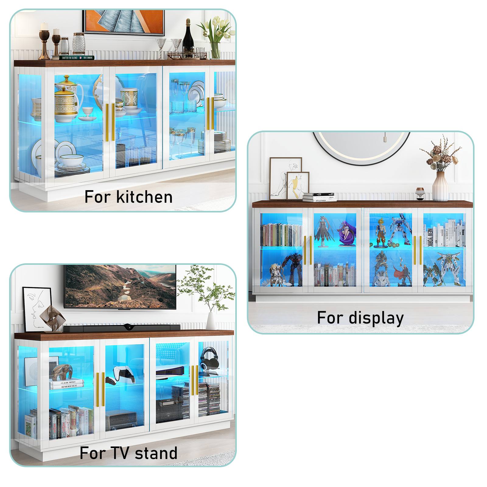 Blotout Storage Coffee Bar Cabinet with Power Outlet & LED Light Wine Bar for Kitchen, Dining Room & Living Room, White