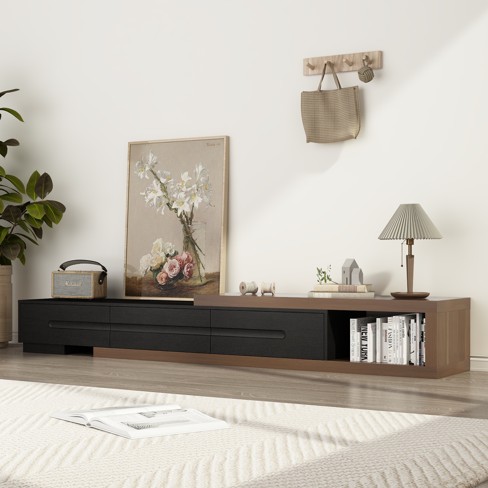 Extendable TV Stand Cabinet for TVs up to 100-inch, Modern Entertainment Center & Media Console with Drawers, Length Adjustable TV Console for Living Room, Black