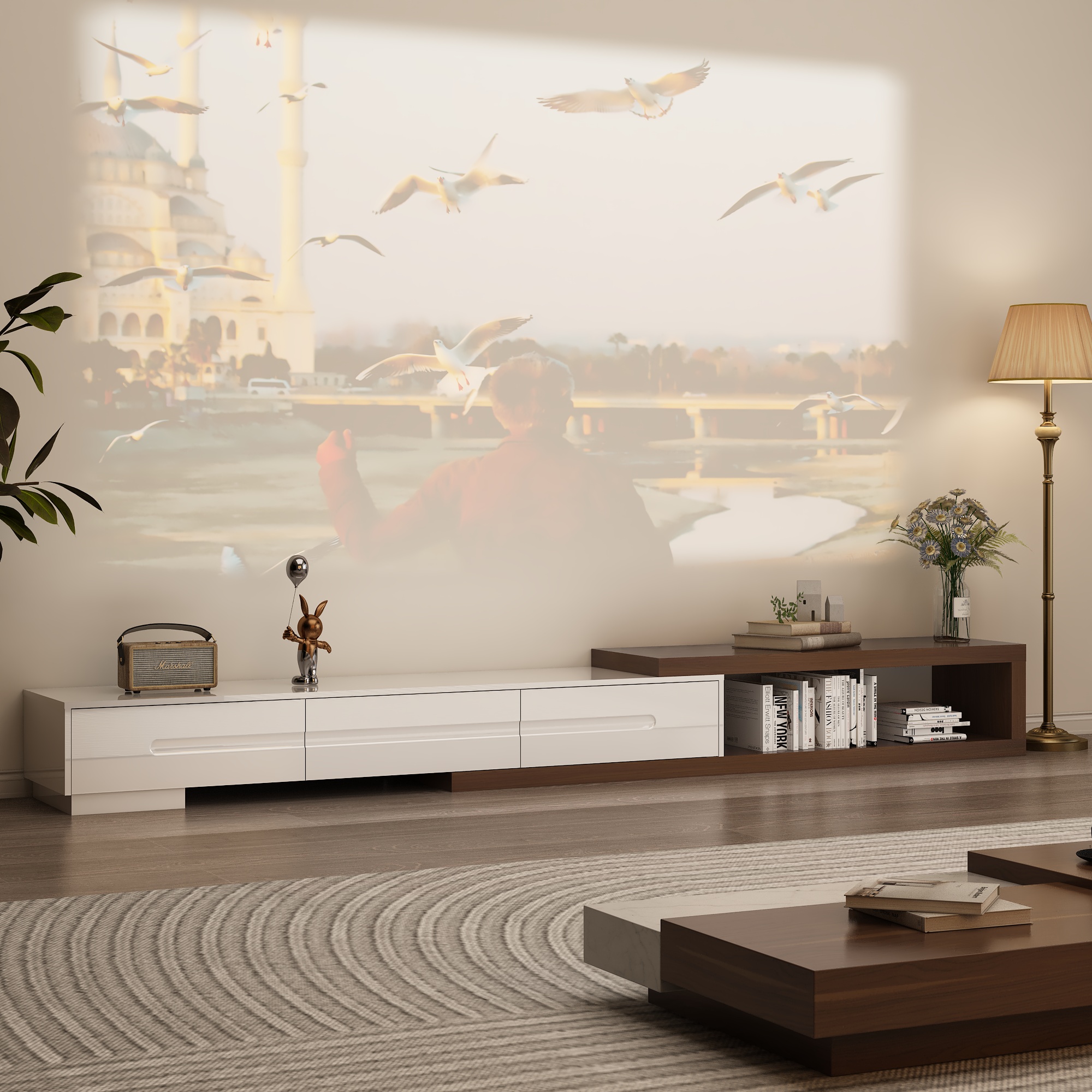 Extendable TV Stand Cabinet for TVs up to 100-inch, Modern Entertainment Center & Media Console with Drawers, Length Adjustable TV Console for Living Room, Black