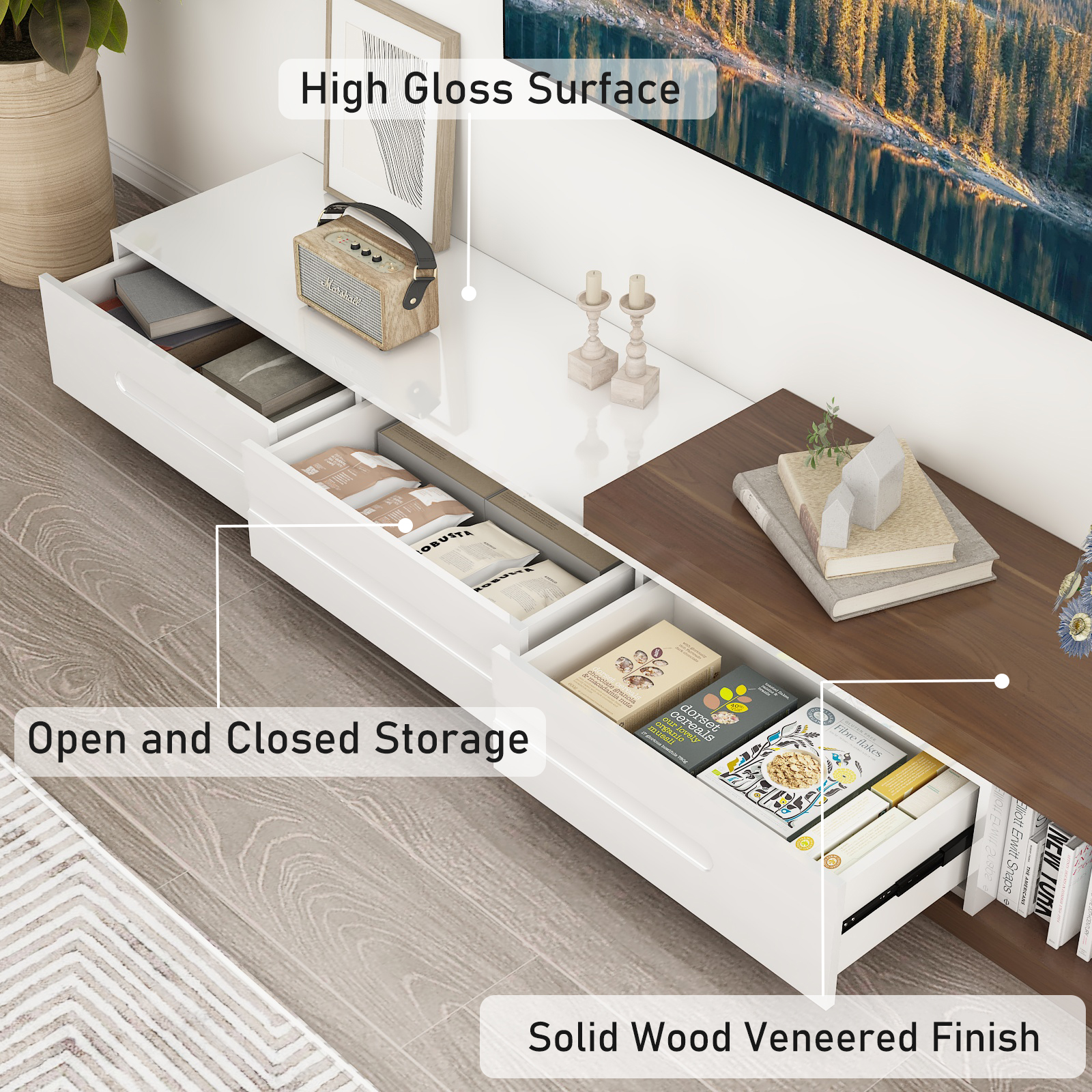 Extendable TV Stand Cabinet for TVs up to 100-inch, Modern Entertainment Center & Media Console with Drawers, Length Adjustable TV Console for Living Room, Black