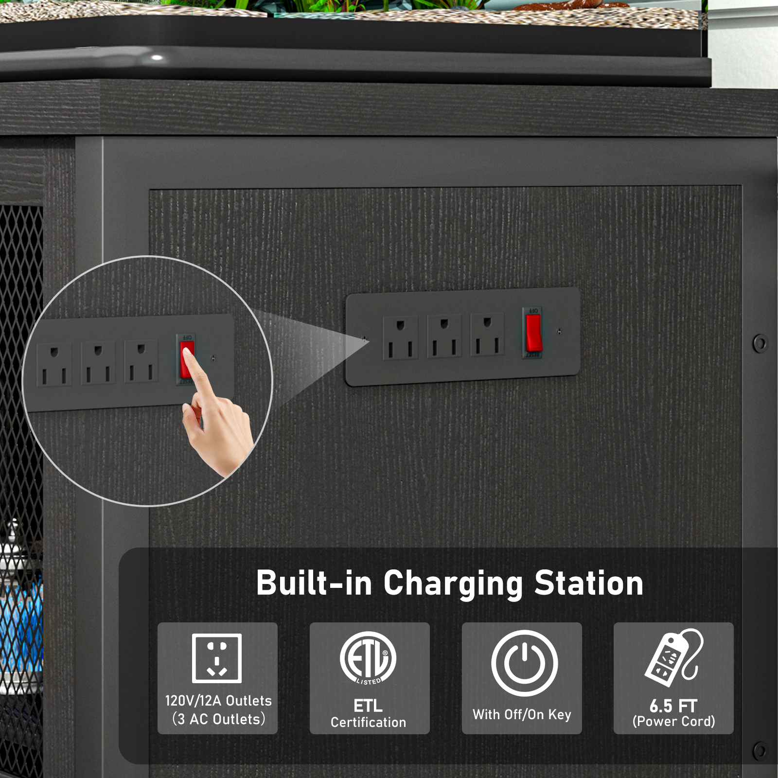 55-75 Gallon Fish Tank Stand with Power Outlets, Heavy Duty Metal Aquarium Stand for 2 Fish Tank Accessories Storage, Suit for Turtle Tank, Reptile Terrarium, 880lbs Capacity, Black