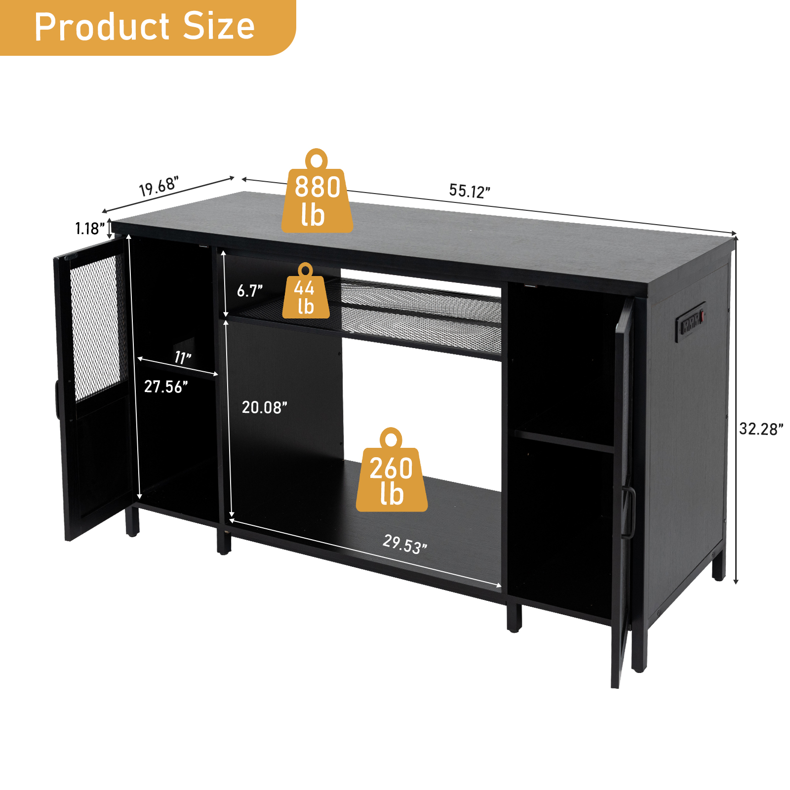 55-75 Gallon Fish Tank Stand with Power Outlets, Heavy Duty Metal Aquarium Stand for 2 Fish Tank Accessories Storage, Suit for Turtle Tank, Reptile Terrarium, 880lbs Capacity, Black
