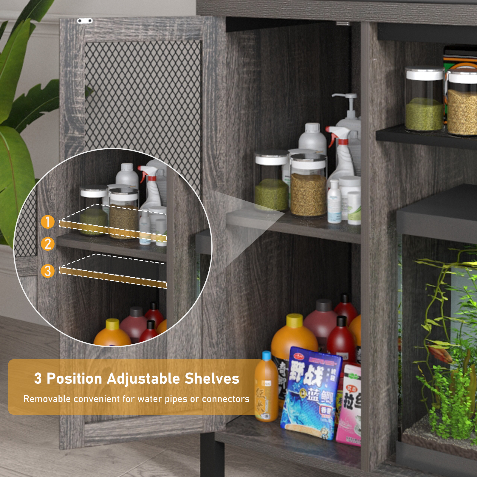 55-75 Gallon Fish Tank Stand with Power Outlets, Heavy Duty Metal Aquarium Stand for 2 Fish Tank Accessories Storage, Suit for Turtle Tank, Reptile Terrarium, 880lbs Capacity, Black