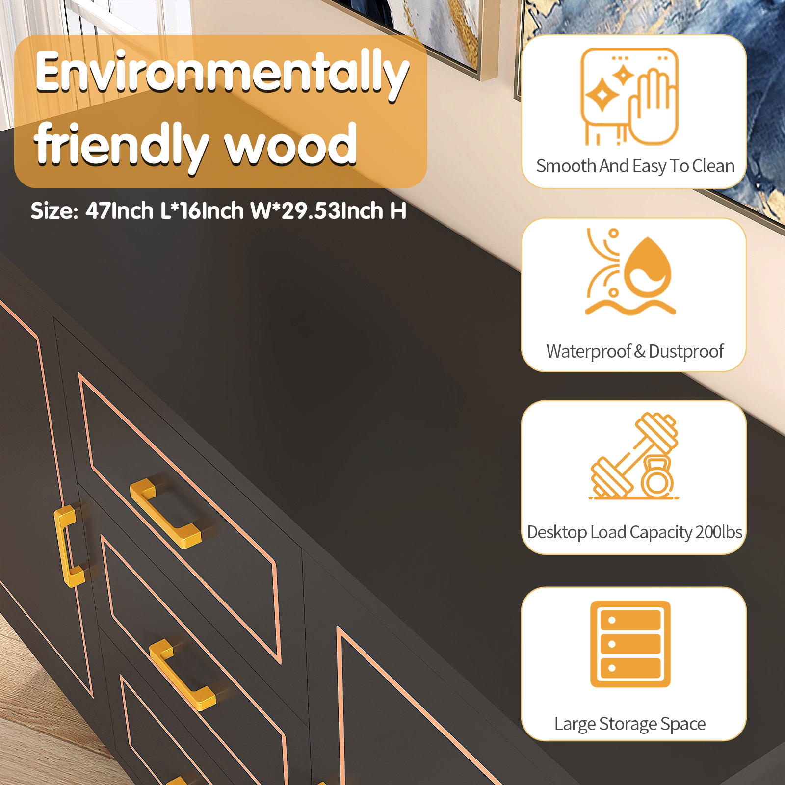 Mid-Century Modern Dresser for Bedroom with 3 Drawers and 2-Door Cabinets