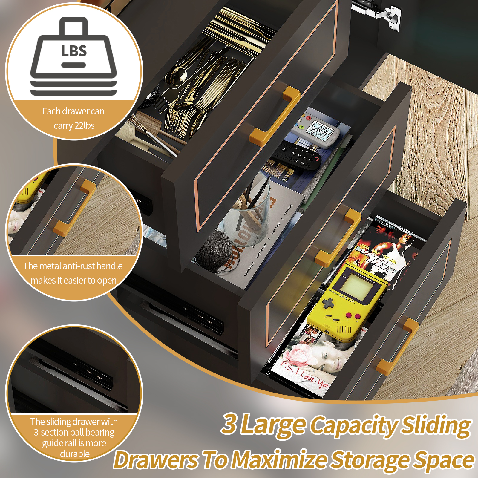 47" Buffet Sideboard Cabinet Gold Coffee Bar with Storage