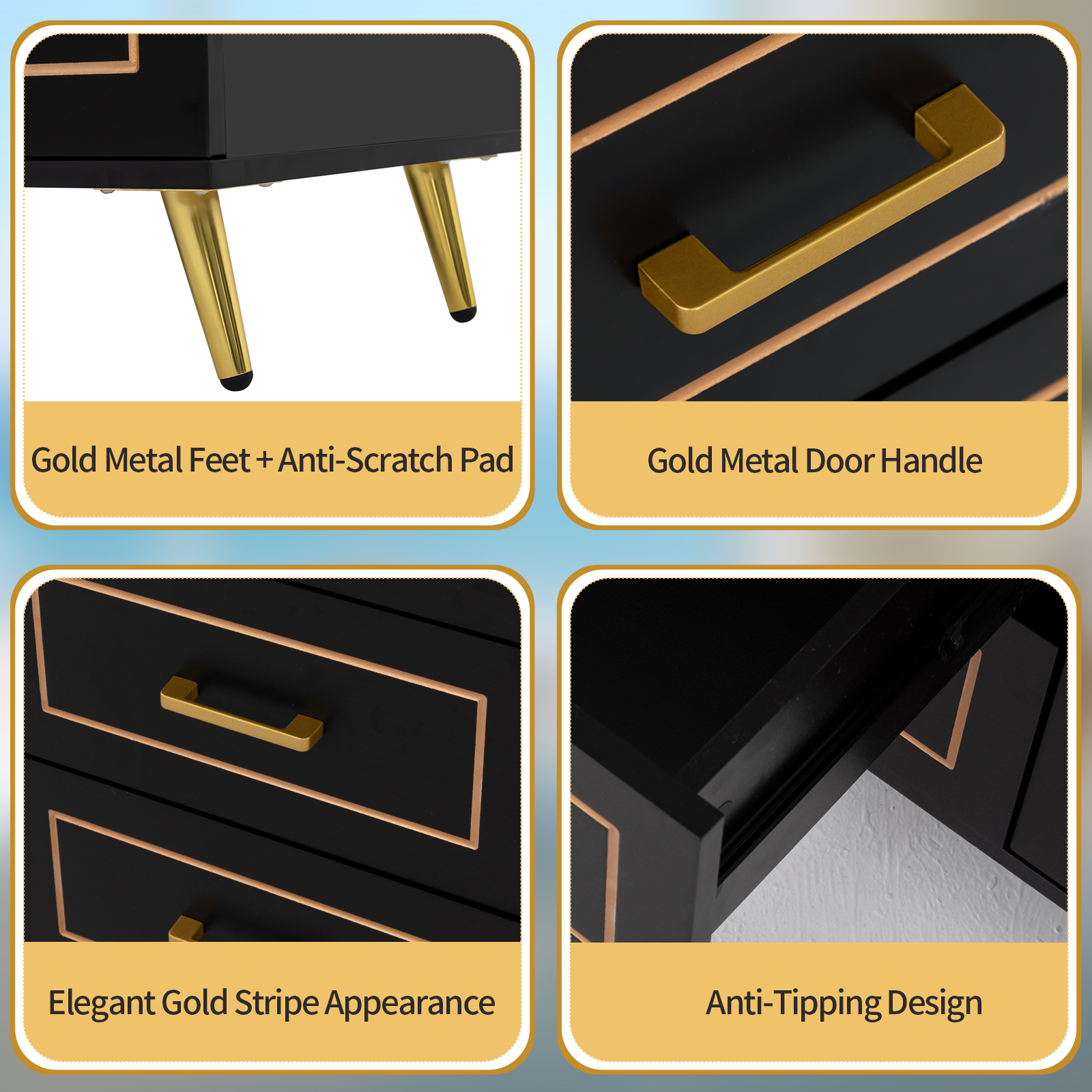 Mid-Century Modern Dresser for Bedroom with 3 Drawers and 2-Door Cabinets