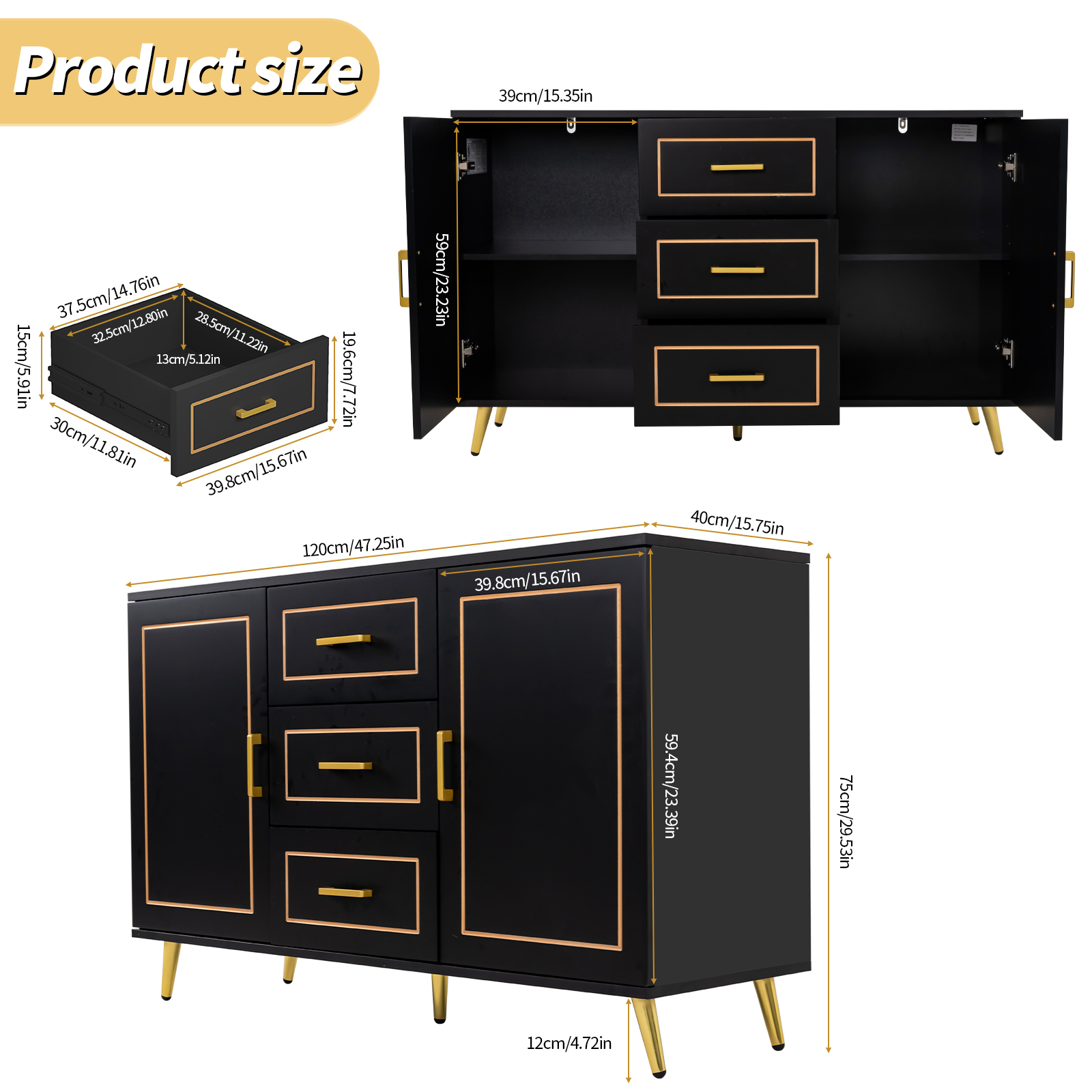 Mid-Century Modern Dresser for Bedroom with 3 Drawers and 2-Door Cabinets