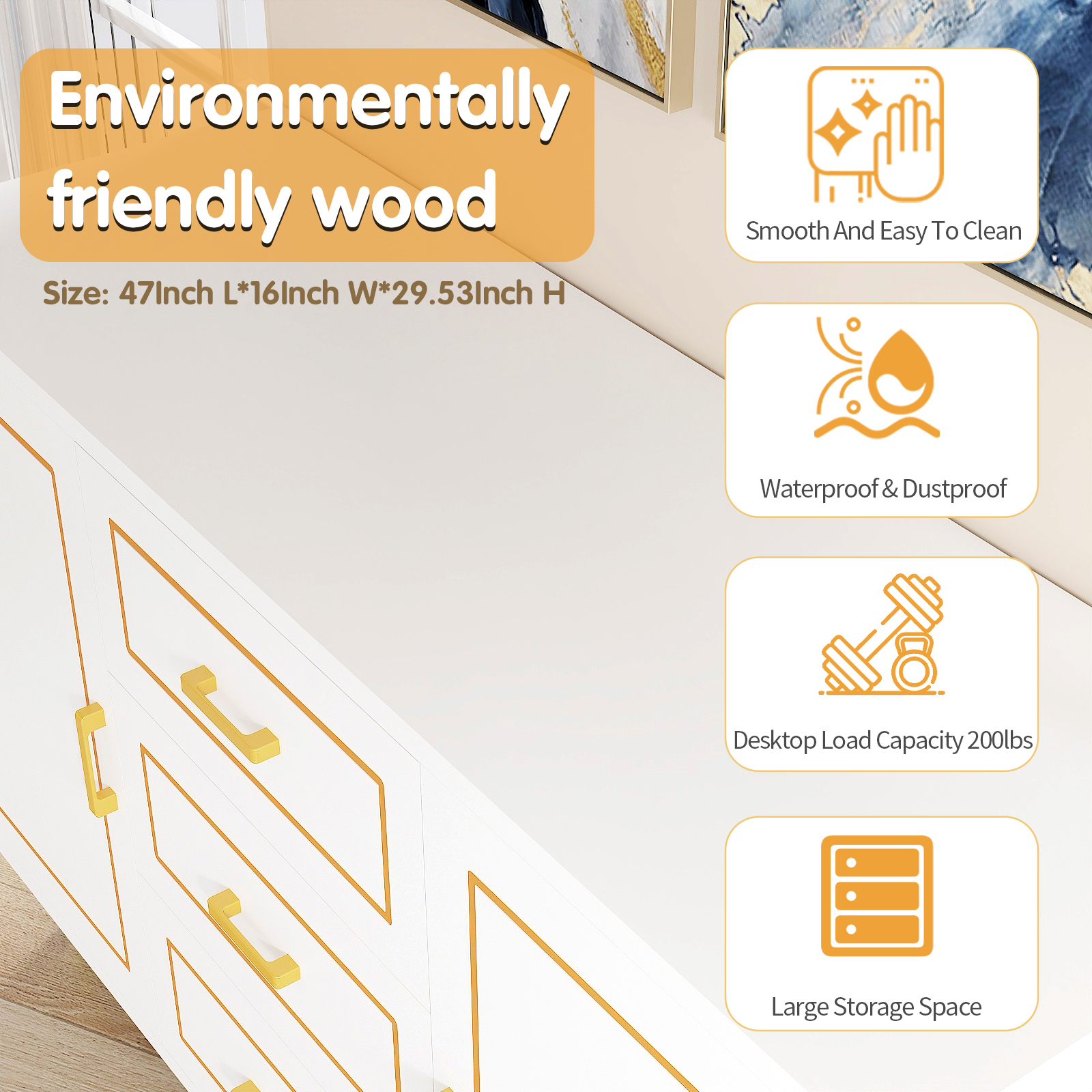 Mid-Century Modern Dresser for Bedroom with 3 Drawers and 2-Door Cabinets