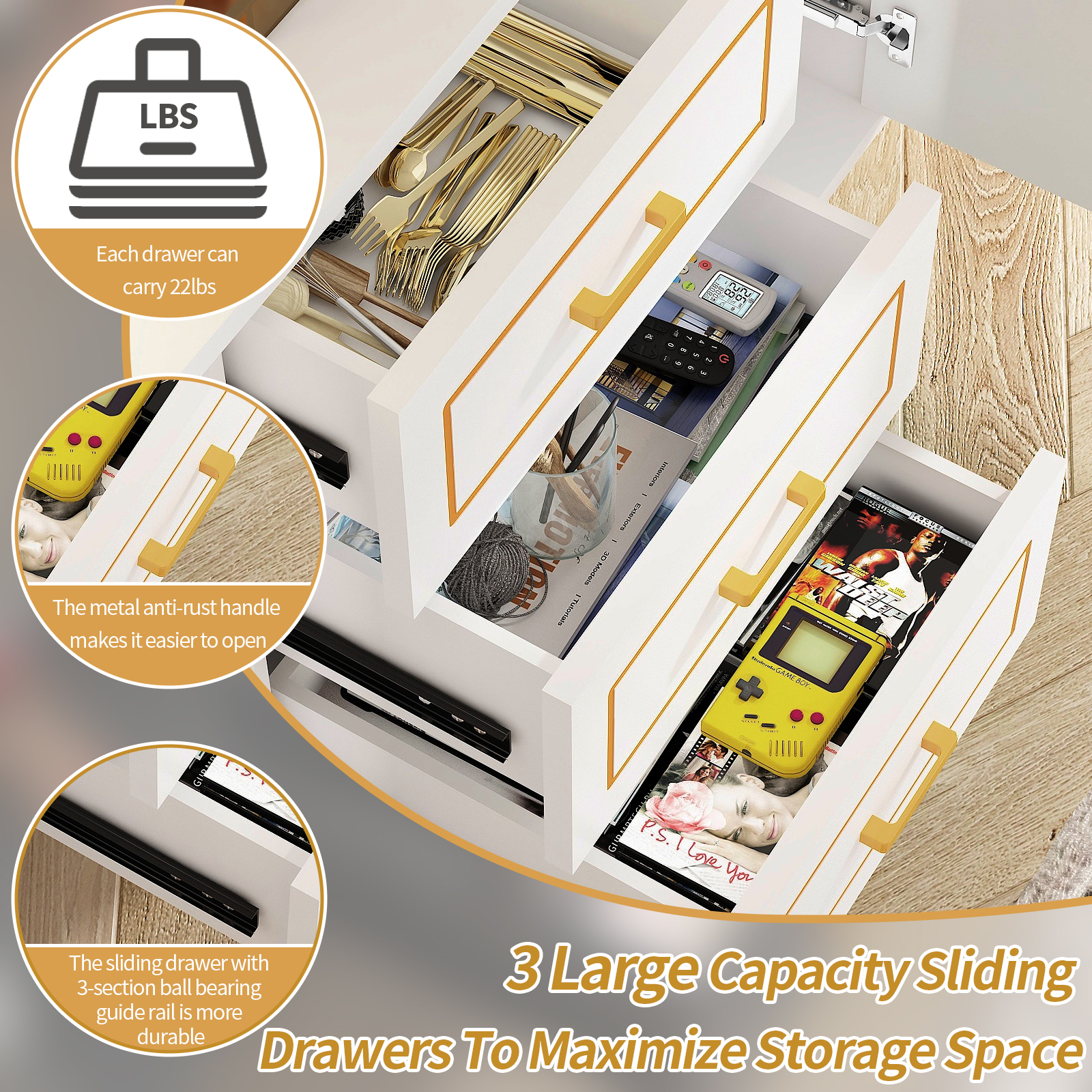 47" Buffet Sideboard Cabinet Gold Coffee Bar with Storage