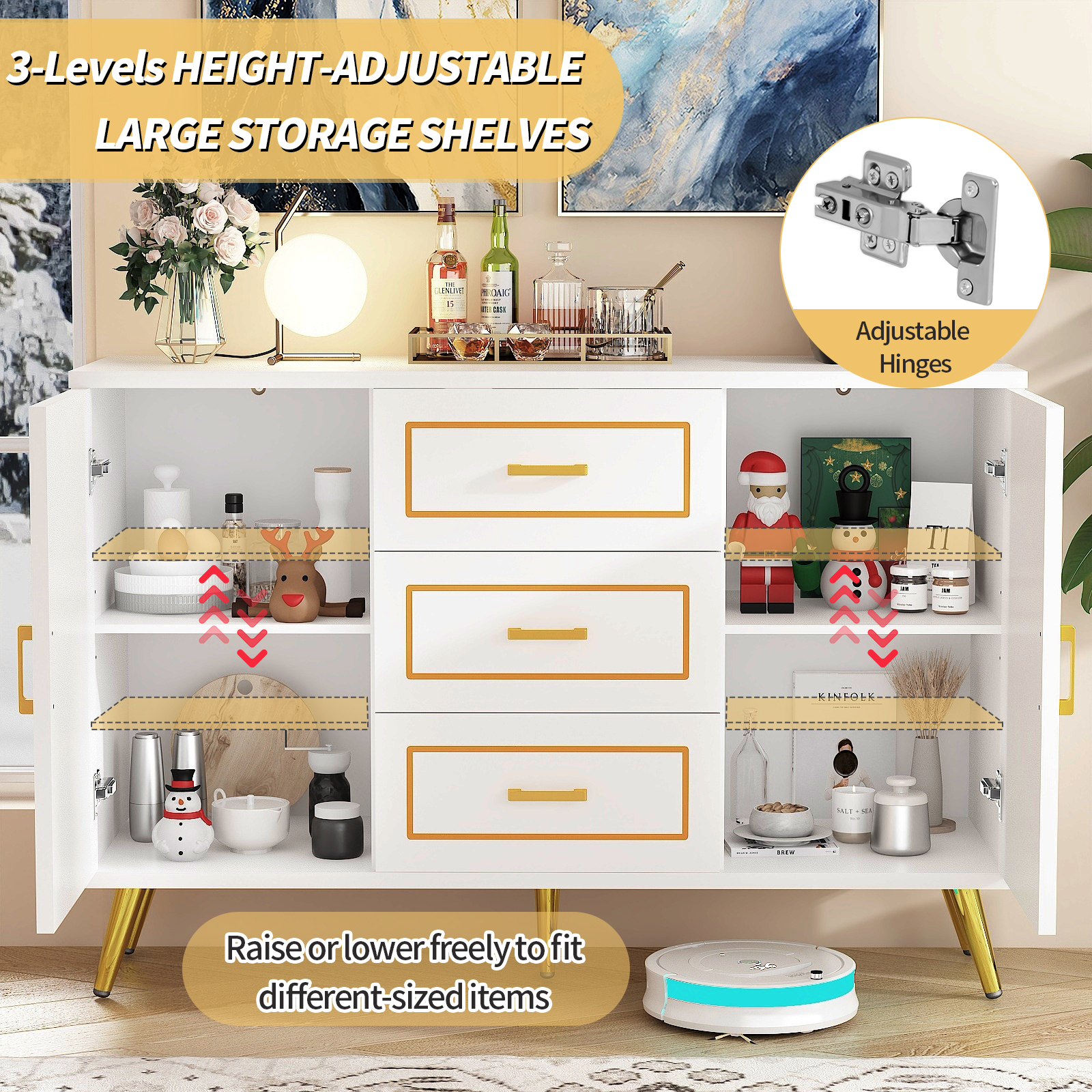 47" Buffet Sideboard Cabinet Gold Coffee Bar with Storage