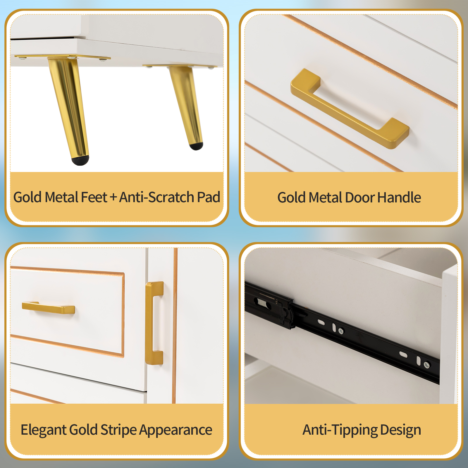 Mid-Century Modern Dresser for Bedroom with 3 Drawers and 2-Door Cabinets