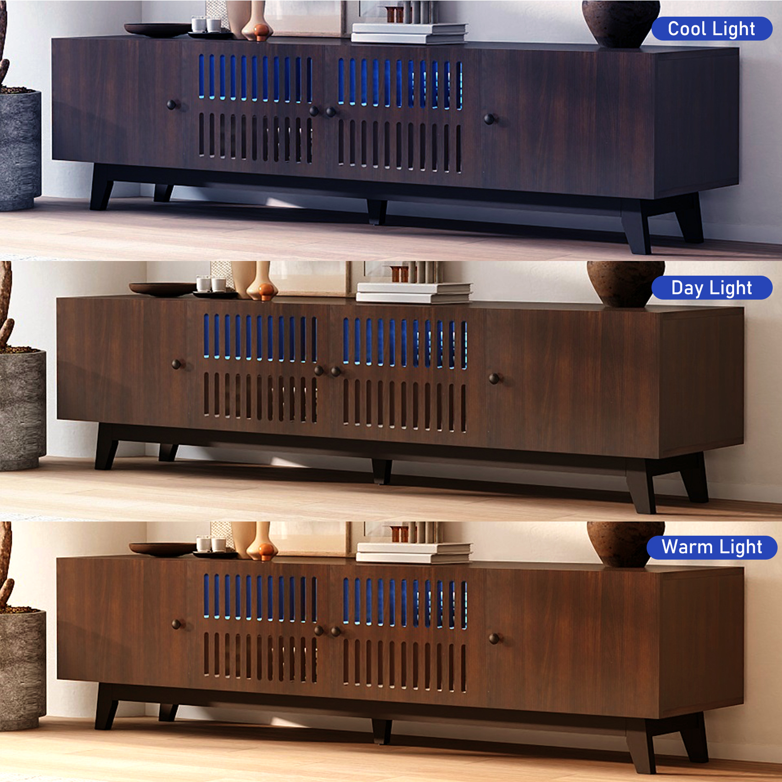 Modern TV Stand Cabinet for 75” TVs, LED TV Console Entertainment Center with Adjustable Shelves & Storage Doors, Black