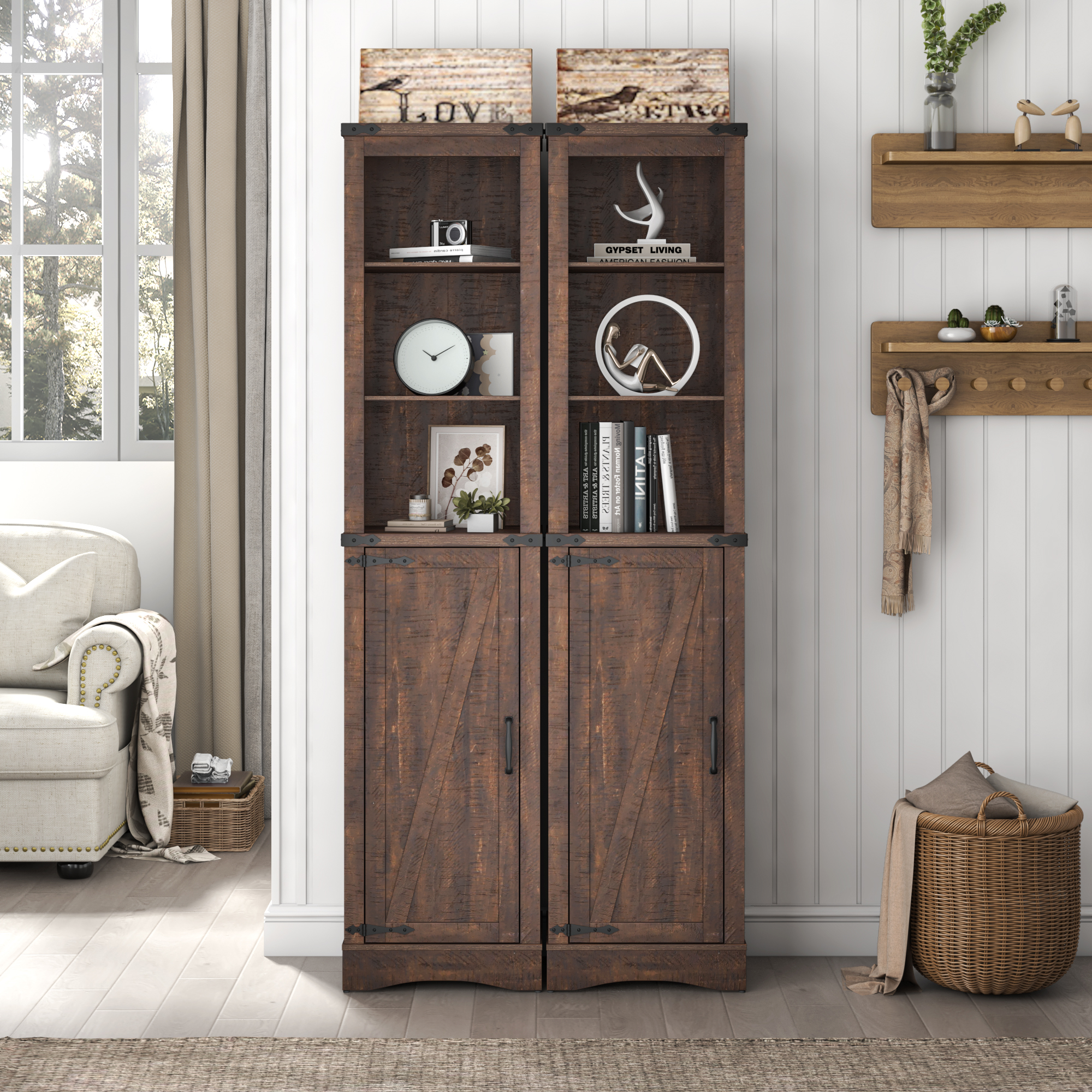 Blotout 64" White Tall Bathroom Cabinet, 6 Shelf Morden Bathroom Storage Cabinet with 4 Doors/Adjustable Shelf,Floor Freestanding Cabinet for Bathroom,Kitchen,Living Room