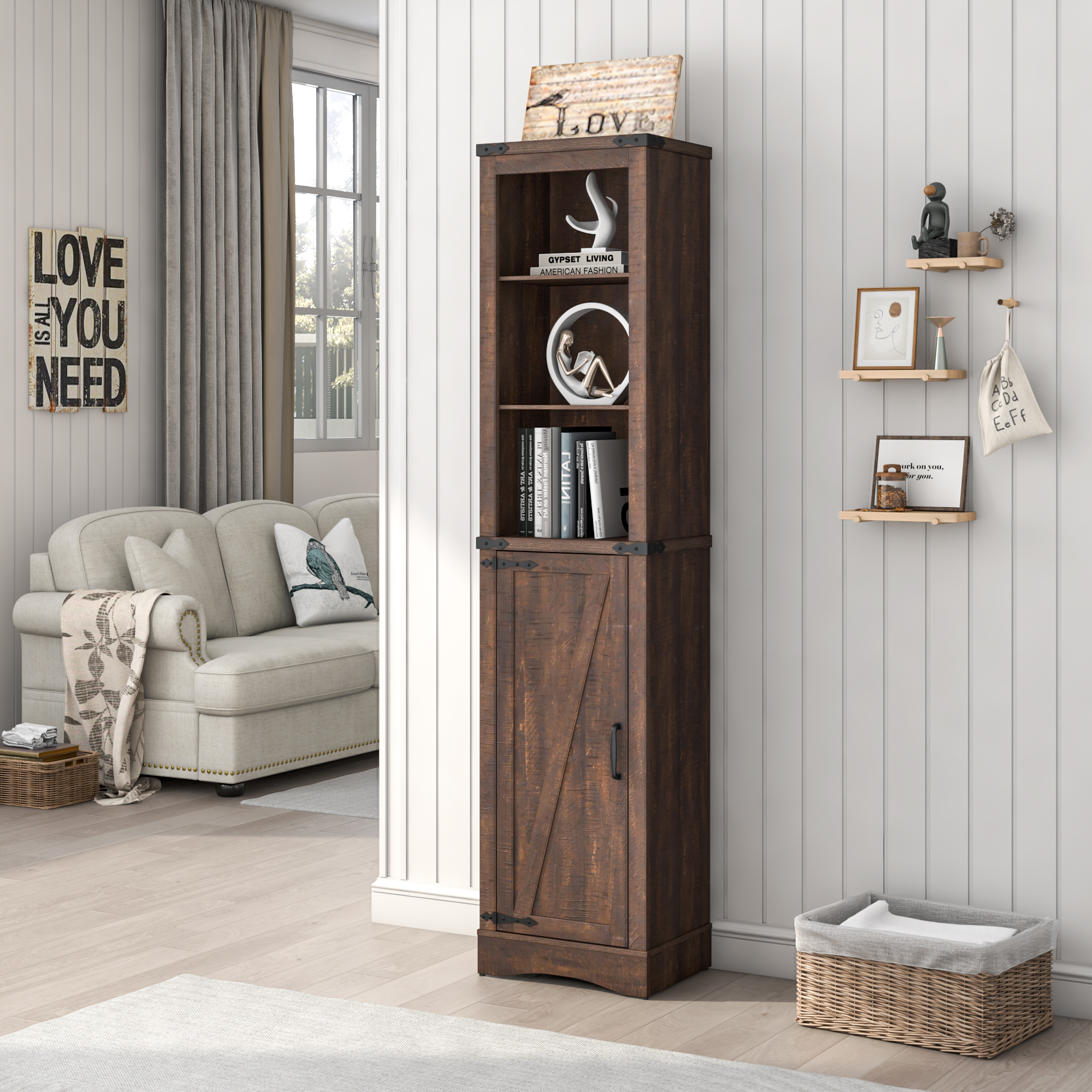 Blotout 64" White Tall Bathroom Cabinet, 6 Shelf Morden Bathroom Storage Cabinet with 4 Doors/Adjustable Shelf,Floor Freestanding Cabinet for Bathroom,Kitchen,Living Room