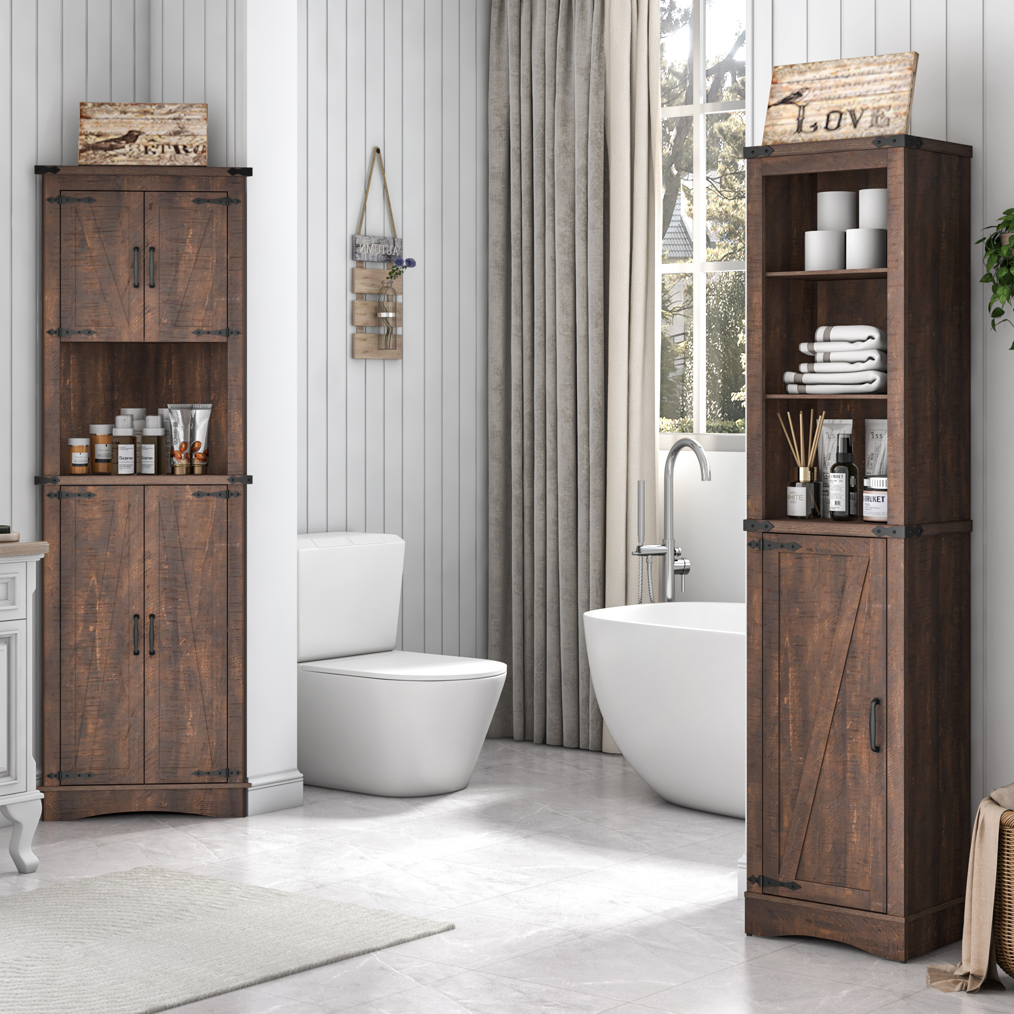 Blotout 64" White Tall Bathroom Cabinet, 6 Shelf Morden Bathroom Storage Cabinet with 4 Doors/Adjustable Shelf,Floor Freestanding Cabinet for Bathroom,Kitchen,Living Room