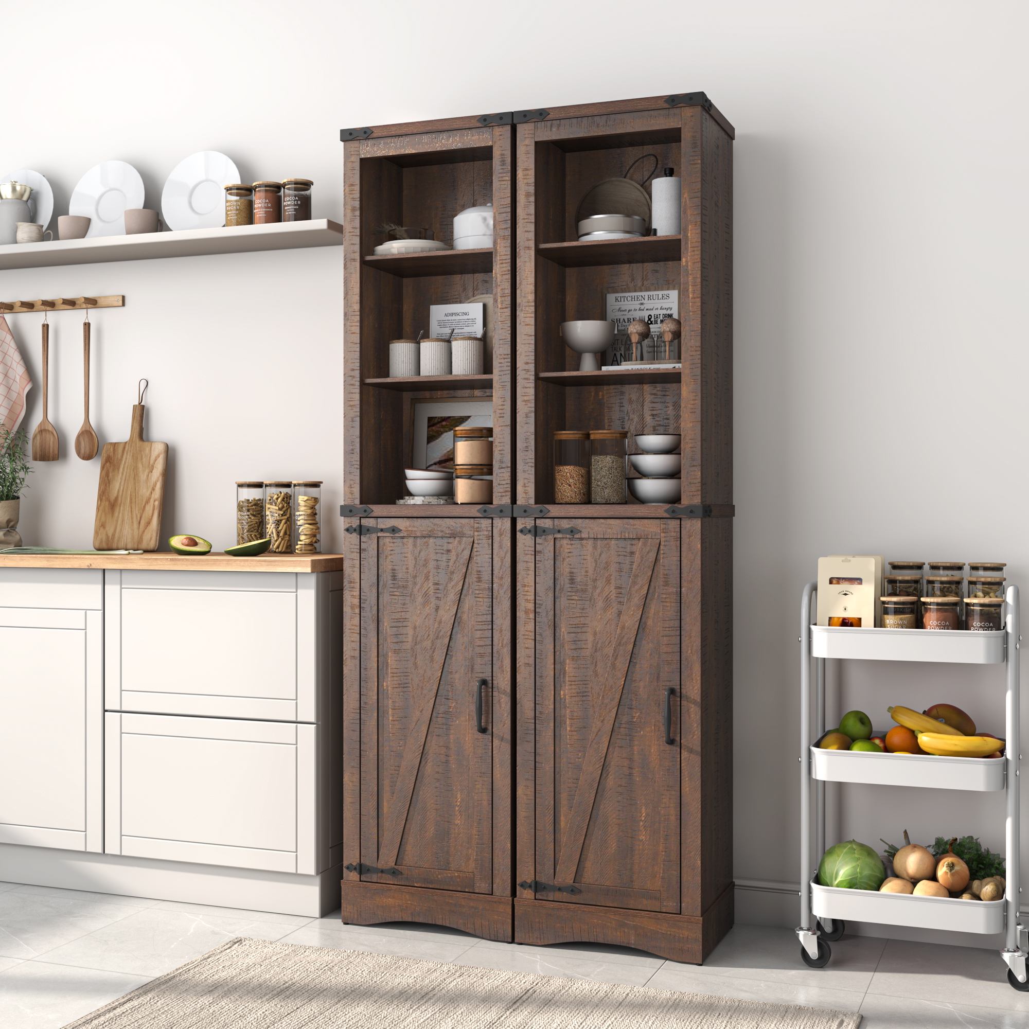 Blotout 64" White Tall Bathroom Cabinet, 6 Shelf Morden Bathroom Storage Cabinet with 4 Doors/Adjustable Shelf,Floor Freestanding Cabinet for Bathroom,Kitchen,Living Room