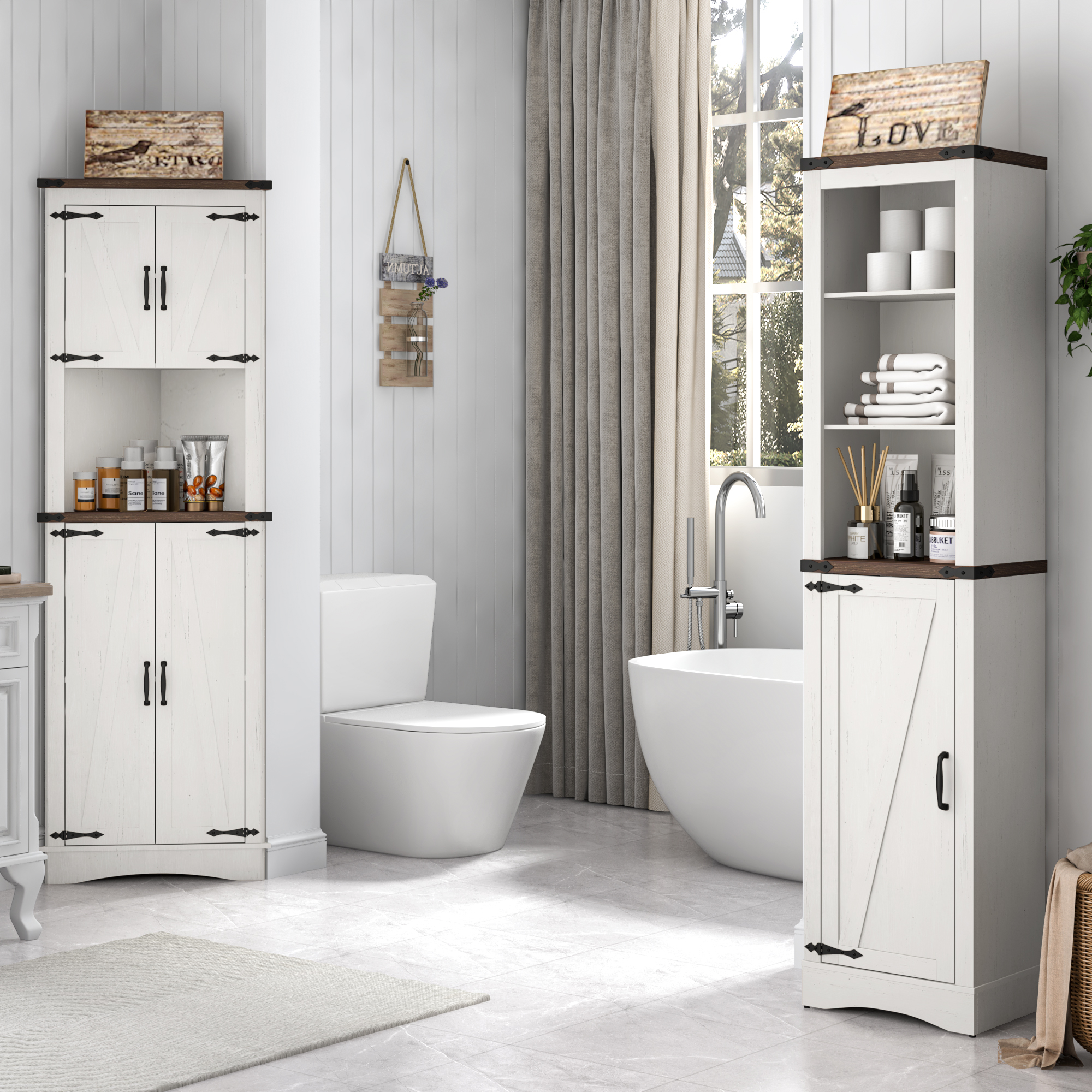 Blotout 64" White Tall Bathroom Cabinet, 6 Shelf Morden Bathroom Storage Cabinet with 4 Doors/Adjustable Shelf,Floor Freestanding Cabinet for Bathroom,Kitchen,Living Room