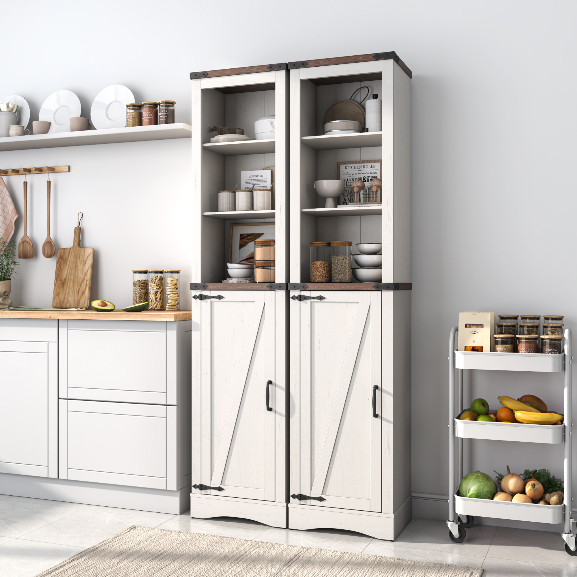 Blotout 64" White Tall Bathroom Cabinet, 6 Shelf Morden Bathroom Storage Cabinet with 4 Doors/Adjustable Shelf,Floor Freestanding Cabinet for Bathroom,Kitchen,Living Room