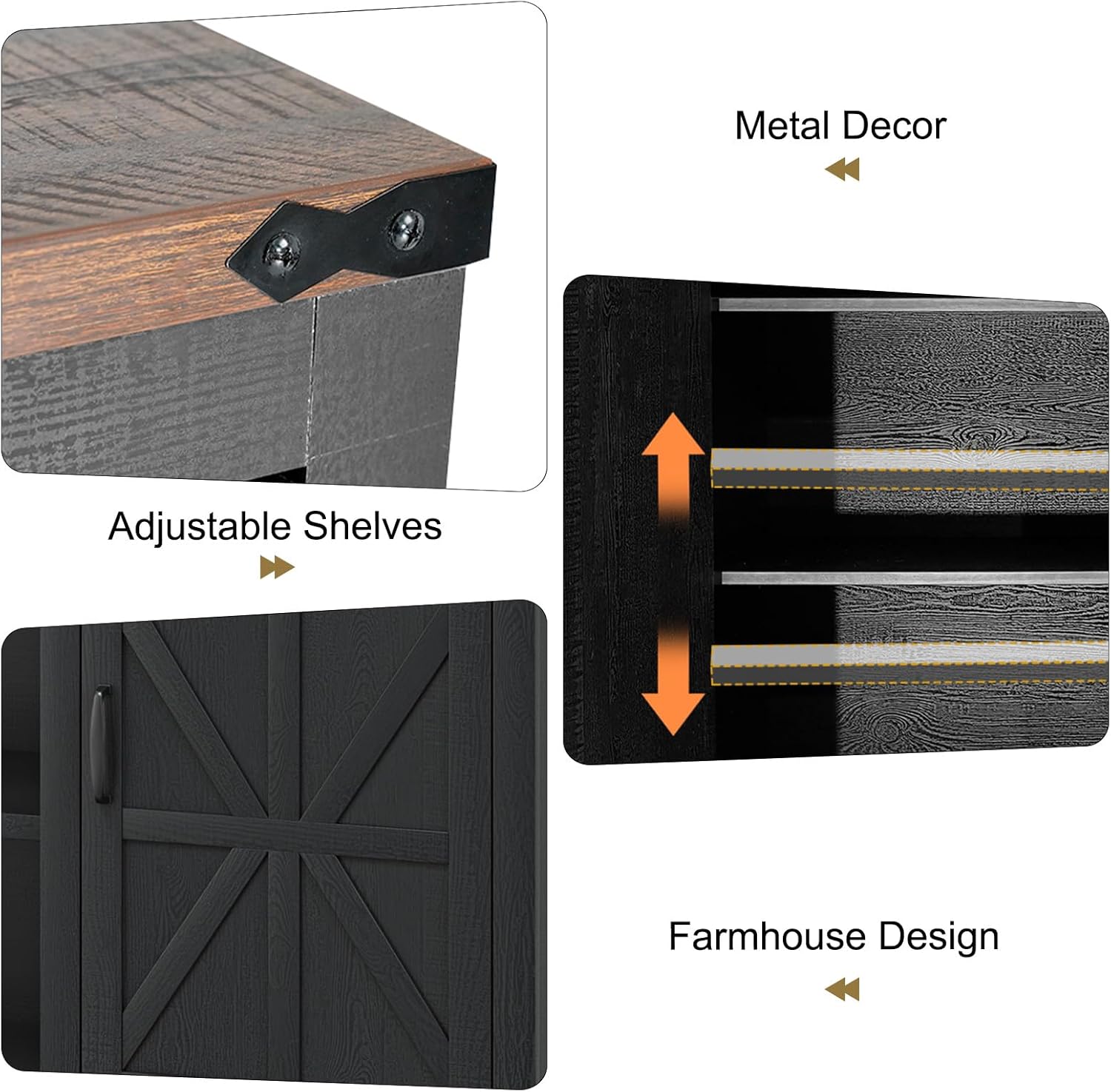 66" Farmhouse TV Stand for up 75" TVs with Charging Station, 33" Tall Entertainment Center Console Table with Adjustable Shelves/4 Layer Storage for Living Room