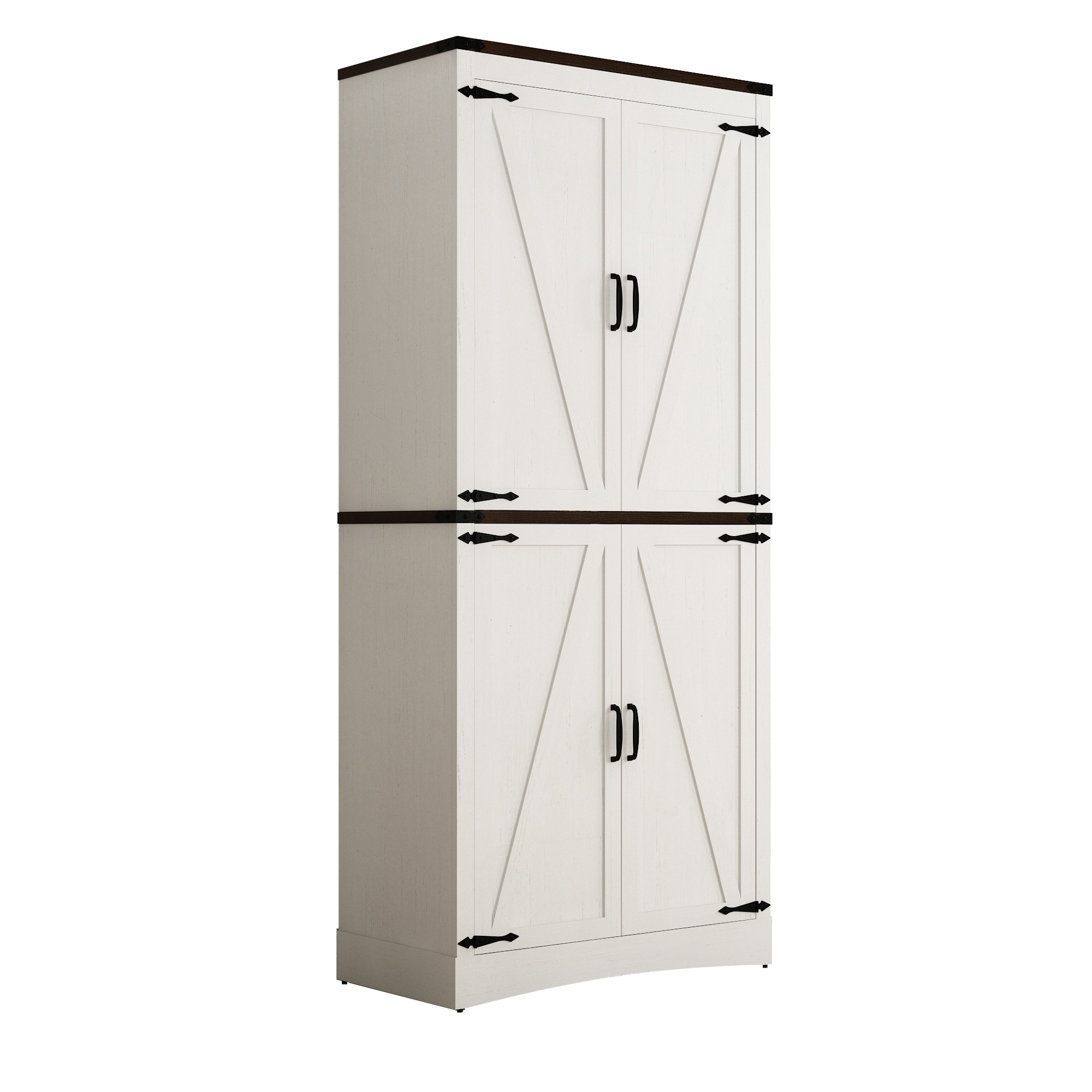 71" Tall Farmhouse Kitchen Pantry Cabinet, 5 Layers Storage Cabinet with Adjustable Shelves, Farmhouse Pantry Cabinet with 4 Barn Doors for Kitchen, Dining Room, Bathroom, Living Room, Rustic White