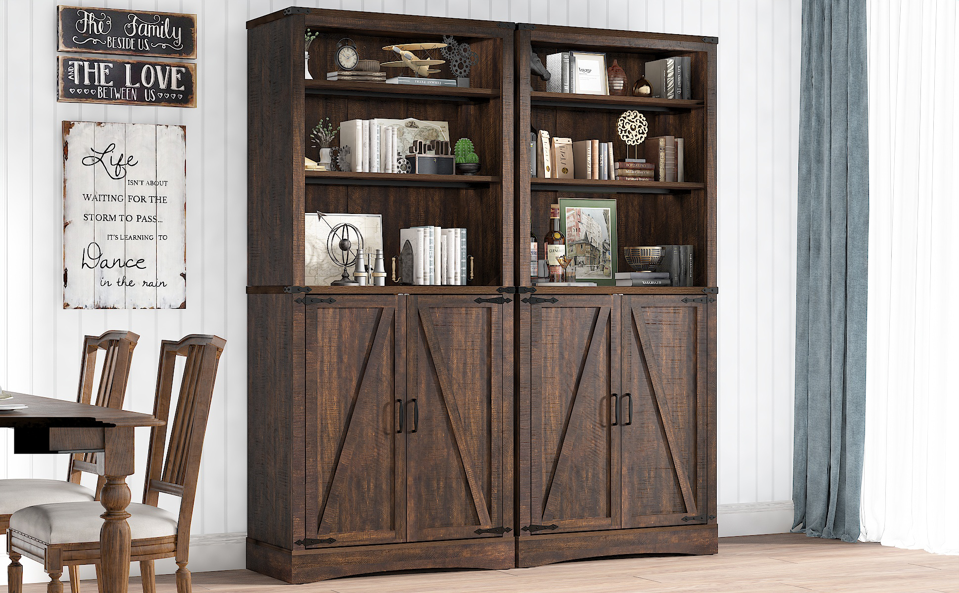 71" Tall Farmhouse Kitchen Pantry with Adjustable Shelves, 5 Layers Pantry Storage Cabinet with 2 Barn Doors&Load-Bearing Steel Pipe for Kitchen, Dining Room, Living Room