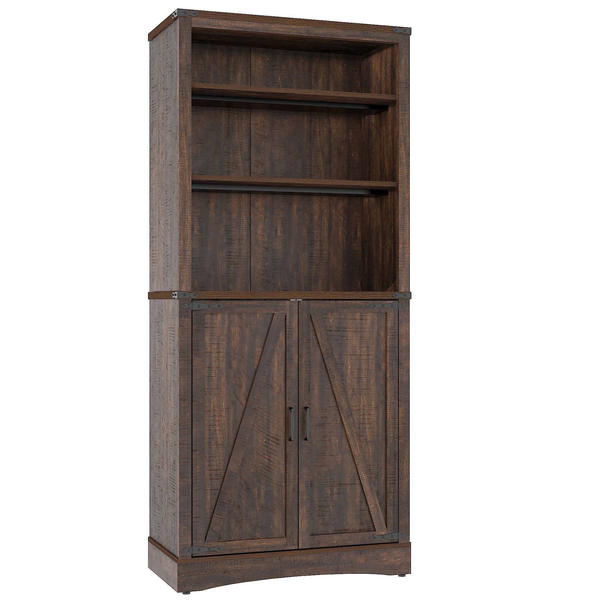 71" Tall Farmhouse Kitchen Pantry with Adjustable Shelves, 5 Layers Pantry Storage Cabinet with 2 Barn Doors&Load-Bearing Steel Pipe for Kitchen, Dining Room, Living Room