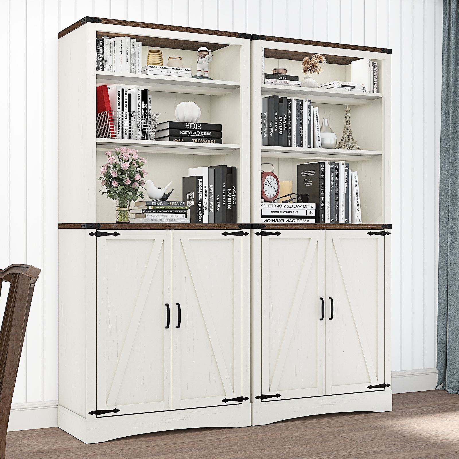 71" Tall Farmhouse Kitchen Pantry with Adjustable Shelves, 5 Layers Pantry Storage Cabinet with 2 Barn Doors&Load-Bearing Steel Pipe for Kitchen, Dining Room, Living Room