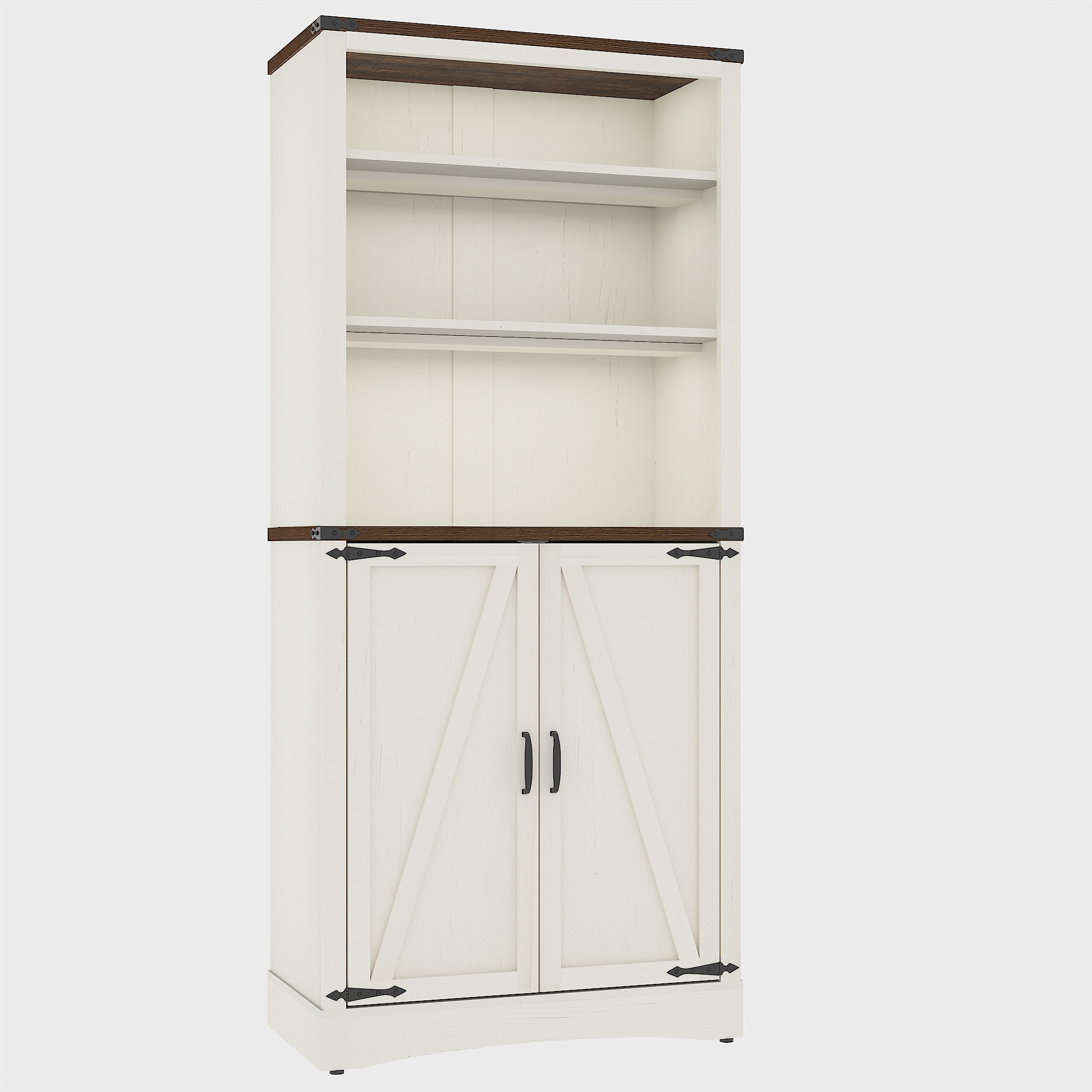 71" Tall Farmhouse Kitchen Pantry with Adjustable Shelves, 5 Layers Pantry Storage Cabinet with 2 Barn Doors&Load-Bearing Steel Pipe for Kitchen, Dining Room, Living Room, Rustic White