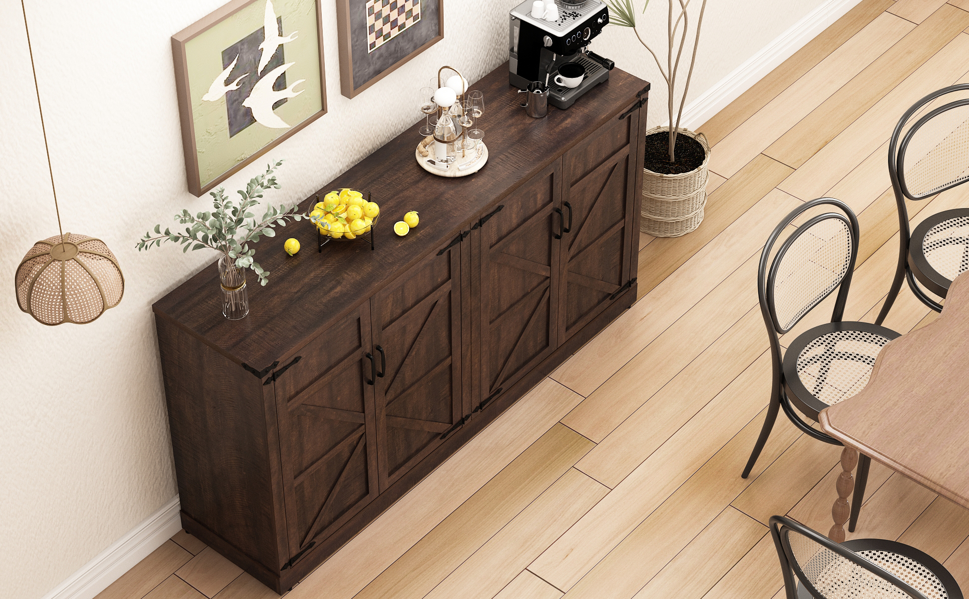 71" Tall Farmhouse Kitchen Pantry Cabinet, 5 Layers Storage Cabinet with Adjustable Shelves, Farmhouse Pantry Cabinet with 4 Barn Doors for Kitchen, Dining Room, Bathroom, Living Room, Rustic White