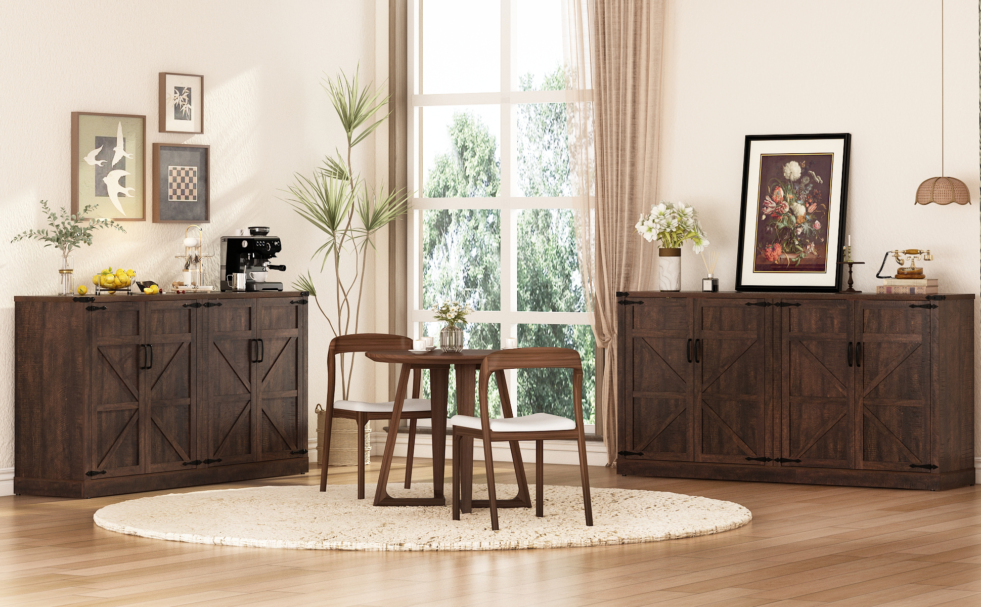 71" Tall Farmhouse Kitchen Pantry Cabinet, 5 Layers Storage Cabinet with Adjustable Shelves, Farmhouse Pantry Cabinet with 4 Barn Doors for Kitchen, Dining Room, Bathroom, Living Room, Rustic White