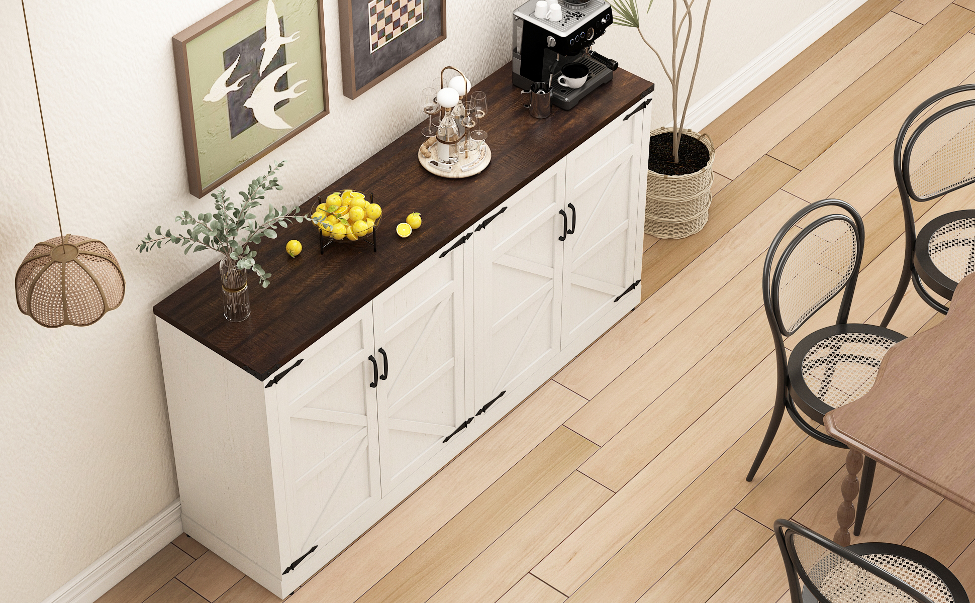 71" Tall Farmhouse Kitchen Pantry Cabinet, 5 Layers Storage Cabinet with Adjustable Shelves, Farmhouse Pantry Cabinet with 4 Barn Doors for Kitchen, Dining Room, Bathroom, Living Room, Rustic White