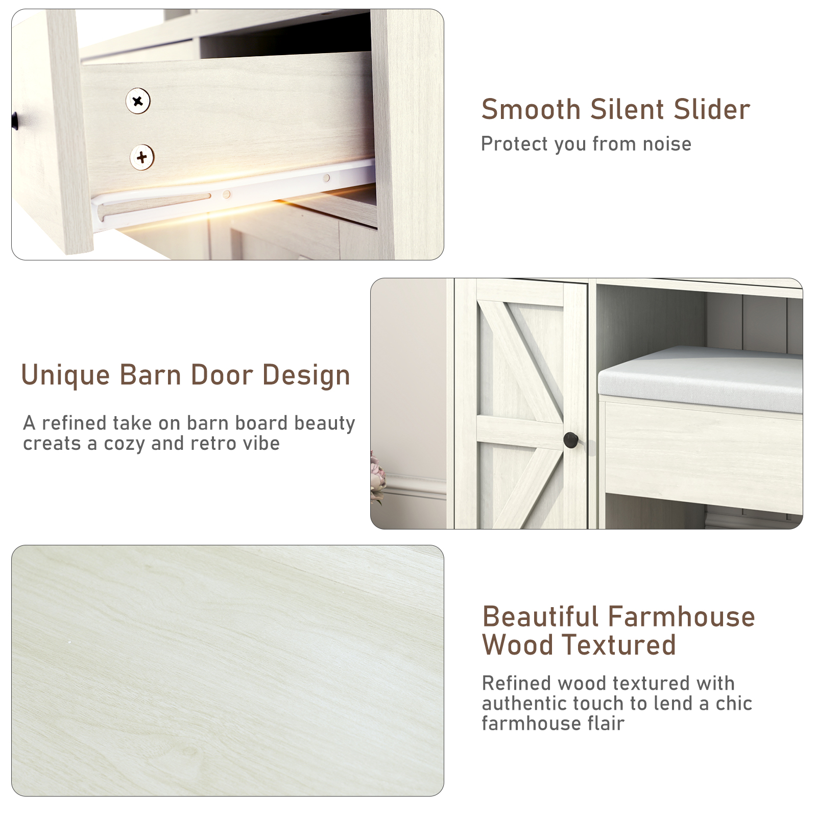 Farmhouse Makeup Vanity Desk with LED Light Mirror and Charging Station, 43" Vanity Set