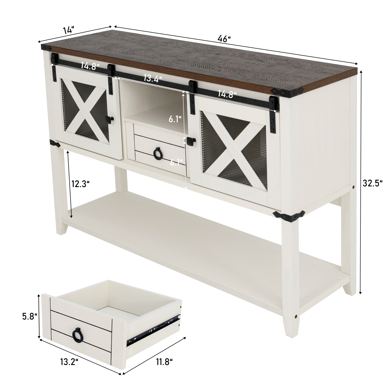 Blotout Entryway Table w/Sliding Barn Doors, 46'' Farmhouse & Industrial Rustic Console Sofa Table