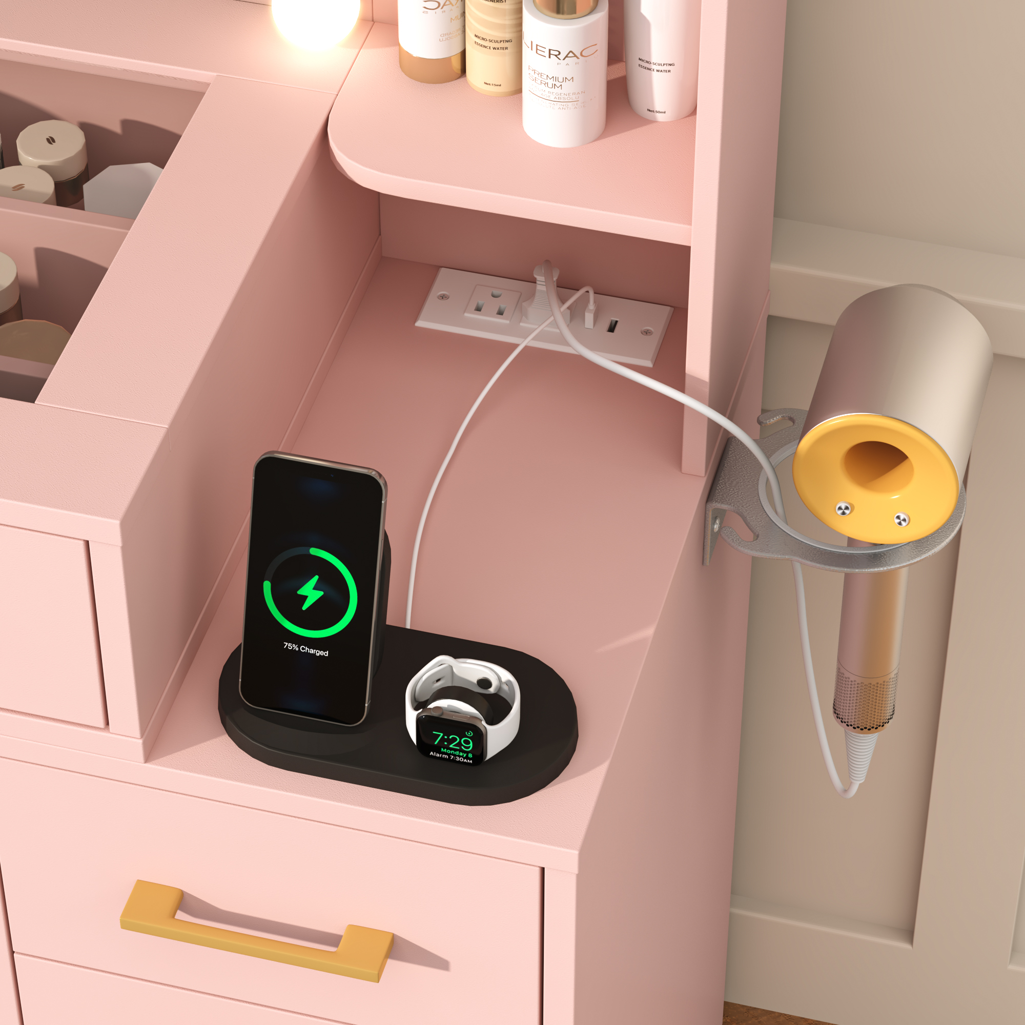 Black Vanity Desk with Mirror and Lights, Large Vanity Table Makeup Desk with Charging Station 9 Drawers and 6 Shelves, Lots Storage Shelves(Black)