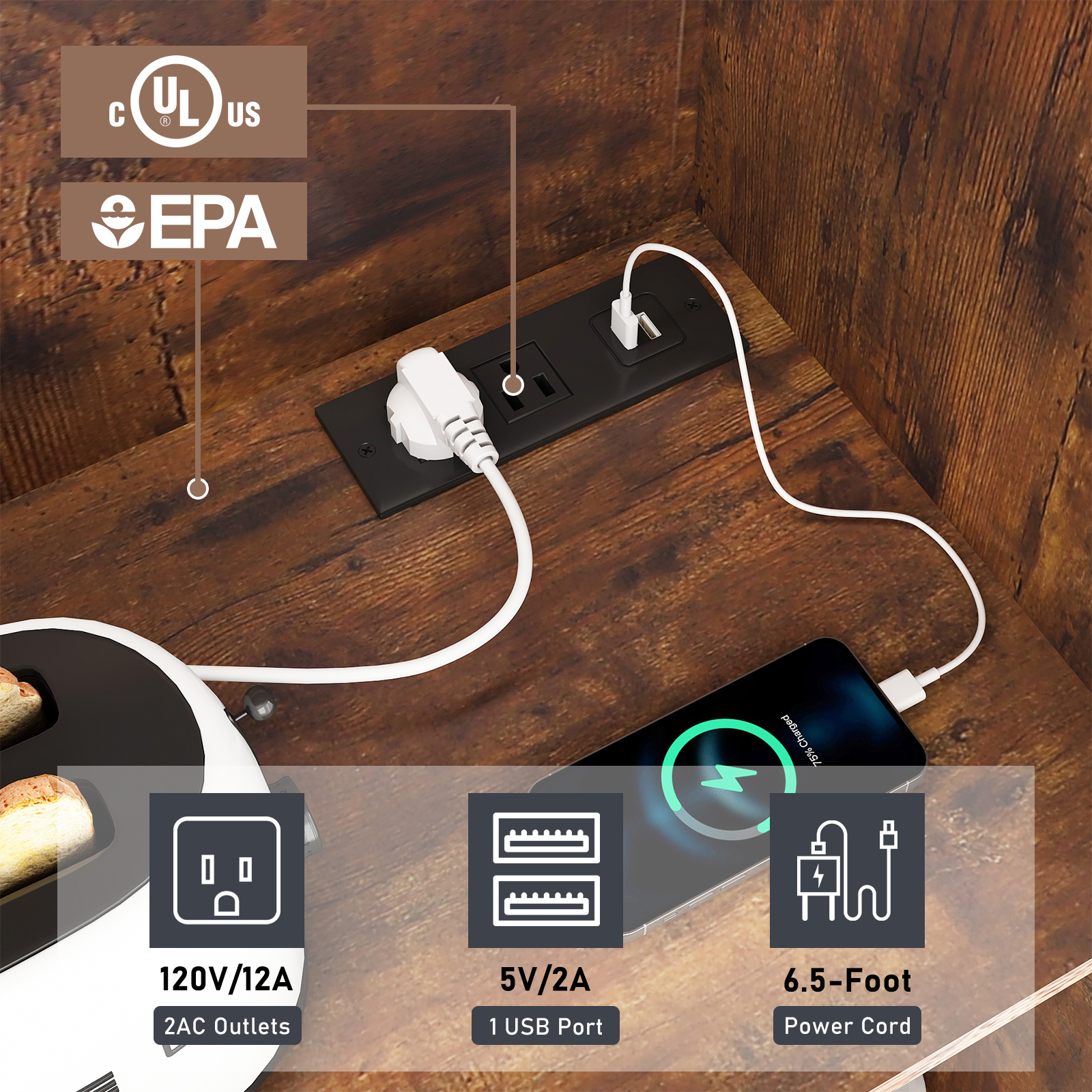 Blotout 70.9" Farmhouse Kitchen Pantry Storage Cabinet, Freestanding Hutch with Doors & Shelves, Buffet Cabinet with Microwave Stand, Power Outlet & Tall Pantry Cabinet Cupboard
