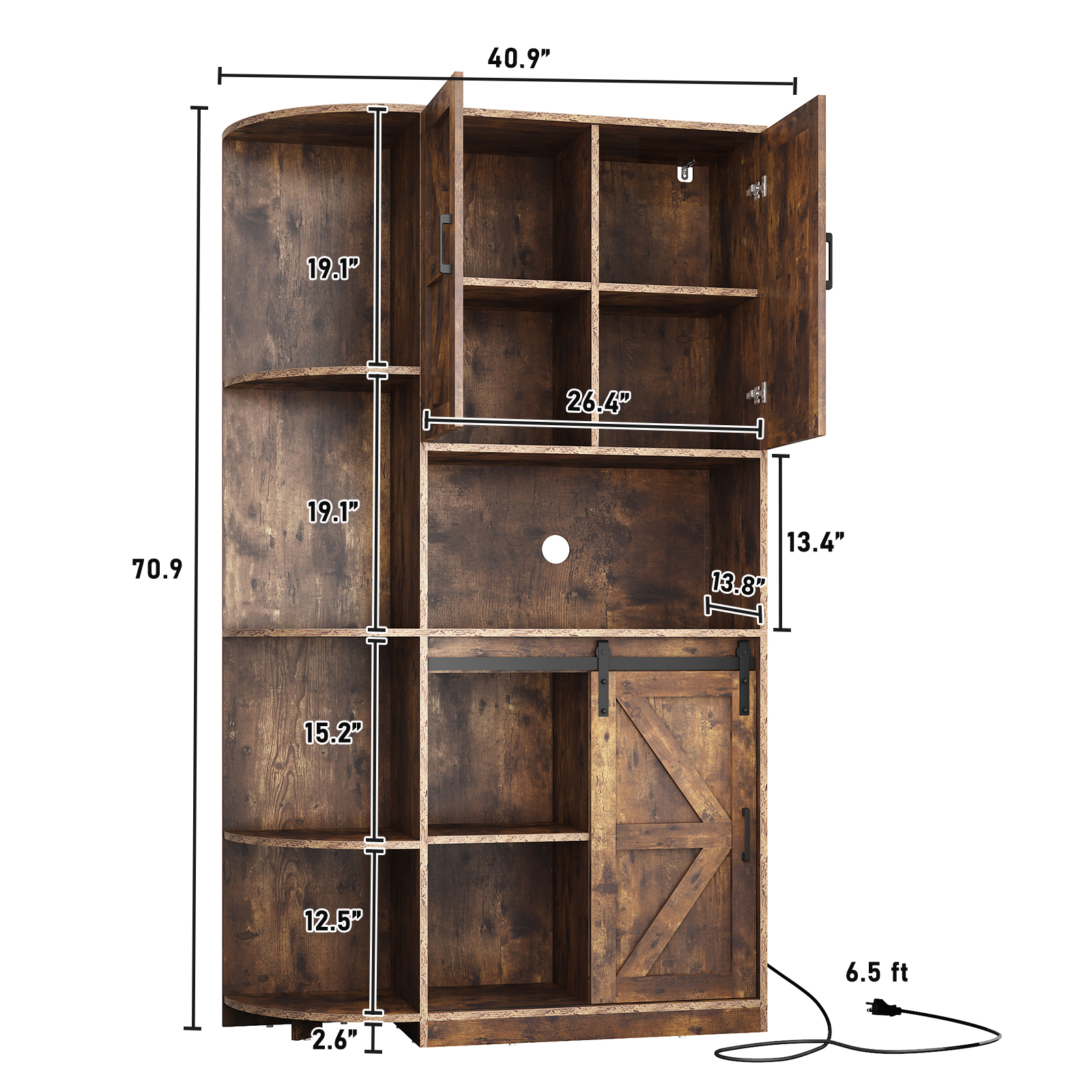 Blotout 70.9" Farmhouse Kitchen Pantry Storage Cabinet, Freestanding Hutch with Doors & Shelves, Buffet Cabinet with Microwave Stand, Power Outlet & Tall Pantry Cabinet Cupboard