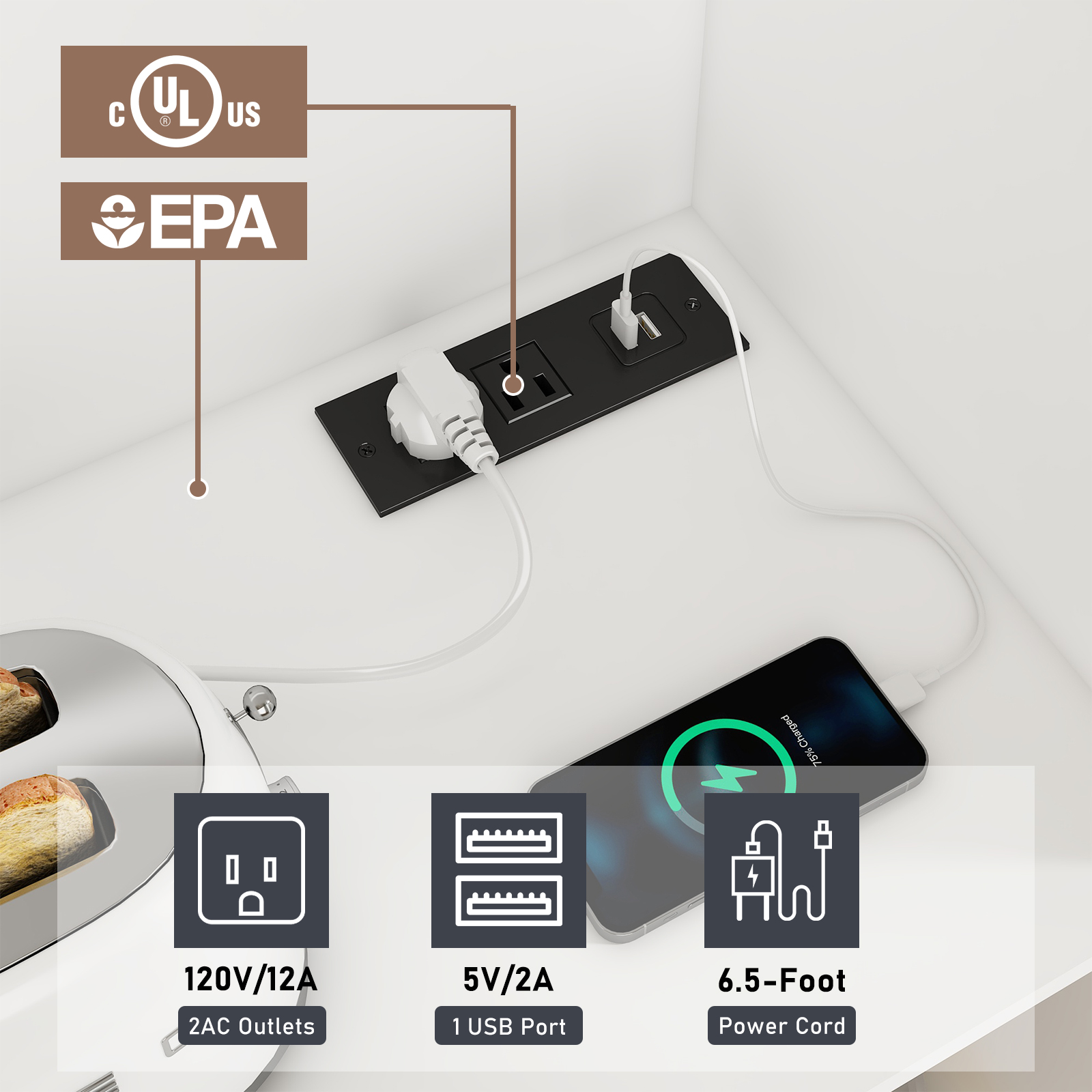 Blotout 70.9" Farmhouse Kitchen Pantry Storage Cabinet, Freestanding Hutch with Doors & Shelves, Buffet Cabinet with Microwave Stand, Power Outlet & Tall Pantry Cabinet Cupboard