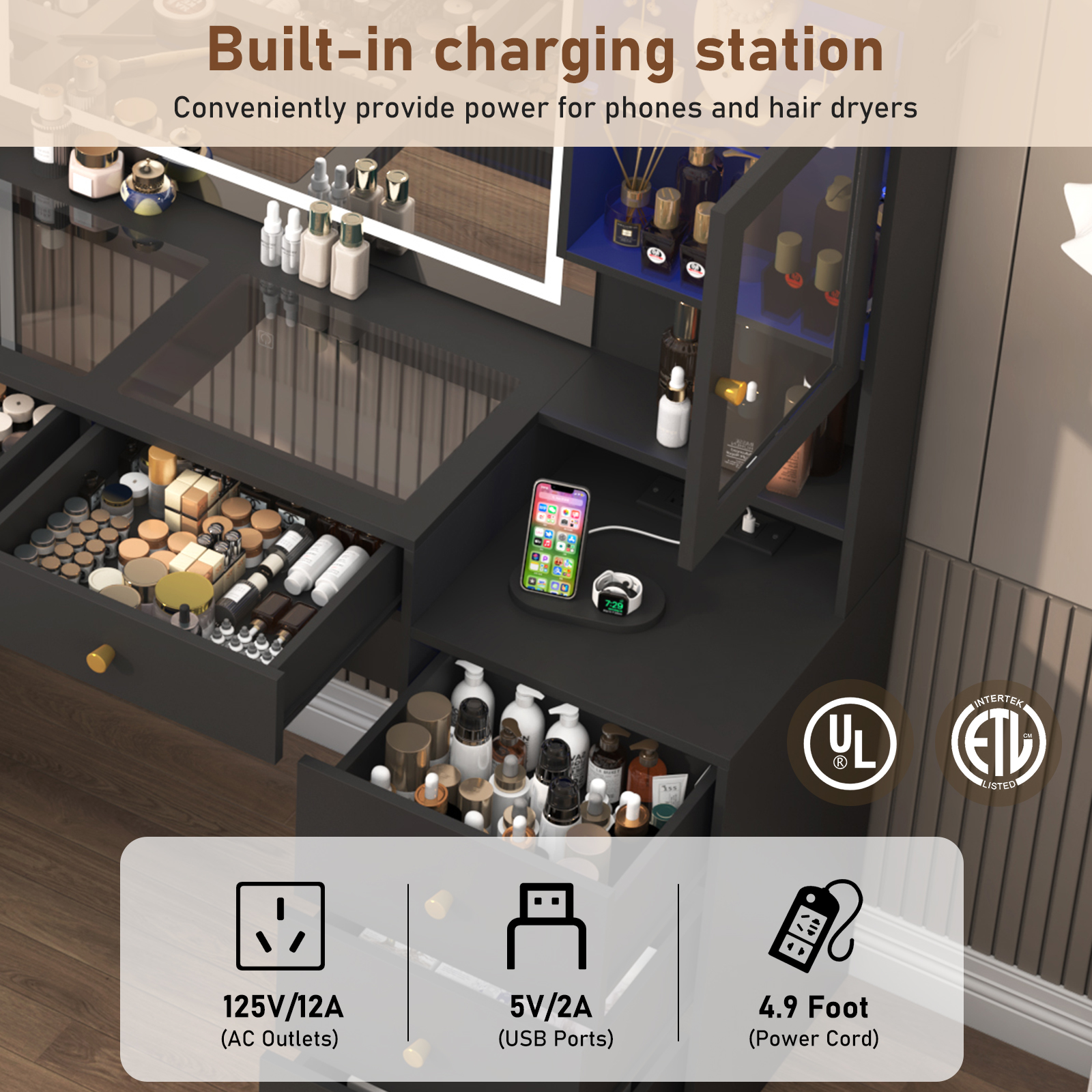 Blotout 62'' Large Vanity Desk with 2 RGB Glass Cabinets, Power Outlet, Glass Top, 9 Drawers, 3 Lights Mode LED Mirror, Pink Bedroom Makeup Vanity for Women, Girls