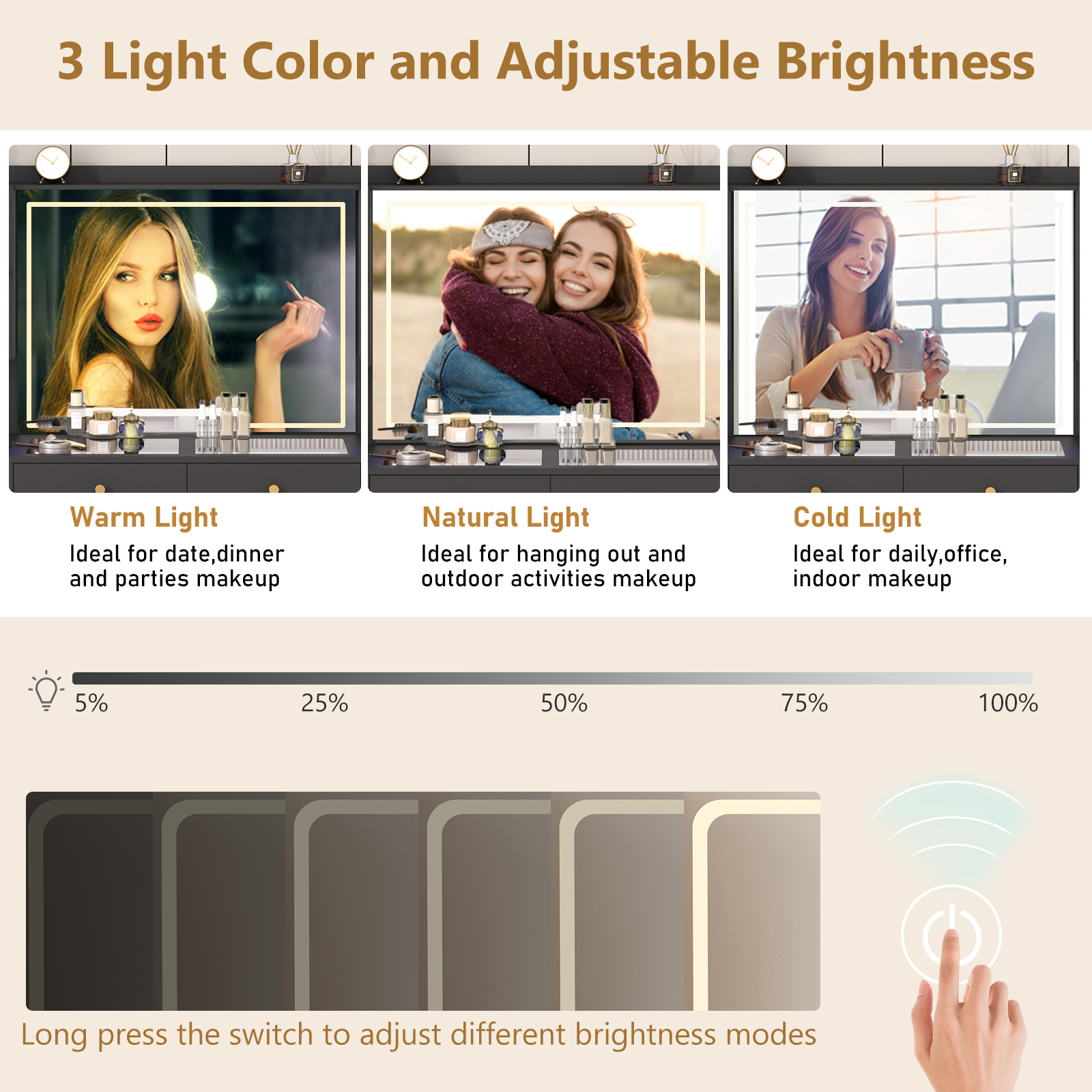 Blotout 62'' Large Vanity Desk with 2 RGB Glass Cabinets, Power Outlet, Glass Top, 9 Drawers, 3 Lights Mode LED Mirror, Pink Bedroom Makeup Vanity for Women, Girls