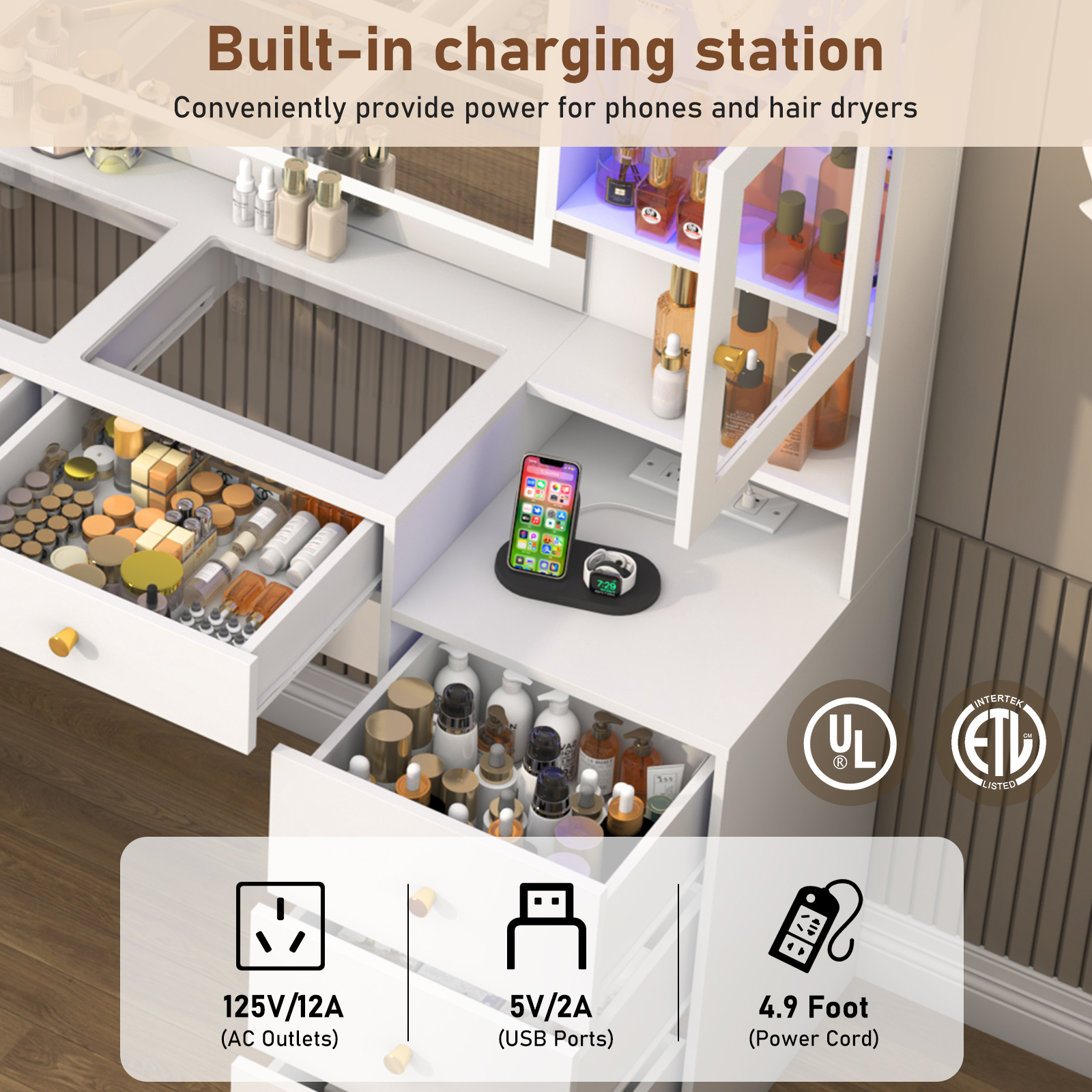 Blotout 62'' Large Vanity Desk with 2 RGB Glass Cabinets, Power Outlet, Glass Top, 9 Drawers, 3 Lights Mode LED Mirror, Pink Bedroom Makeup Vanity for Women, Girls