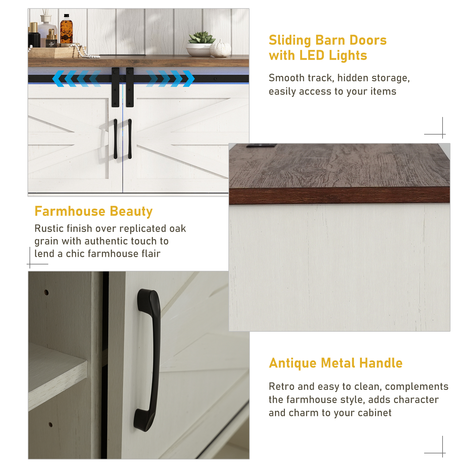 Blotout 63'' LED Farmhouse TV Stand for 70in TV, Dresser TV Stand for Living Room, Farmhouse 6 Drawer Dresser for Bedroom with led light, Tall Entertainment Center Storage Cabinets w/Power Outlets