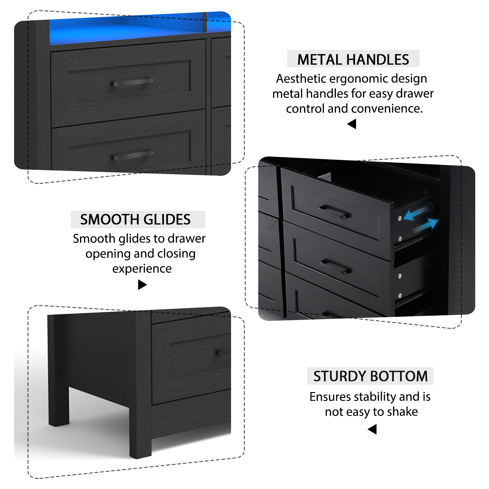 Blotout 63'' LED Farmhouse TV Stand for 70/75in TV, Dresser TV Stand with Power Outlet, 35.4'' Tall Entertainment Center with 3 Storage, Large Media Console Cabinet for Living Room, Bedroom