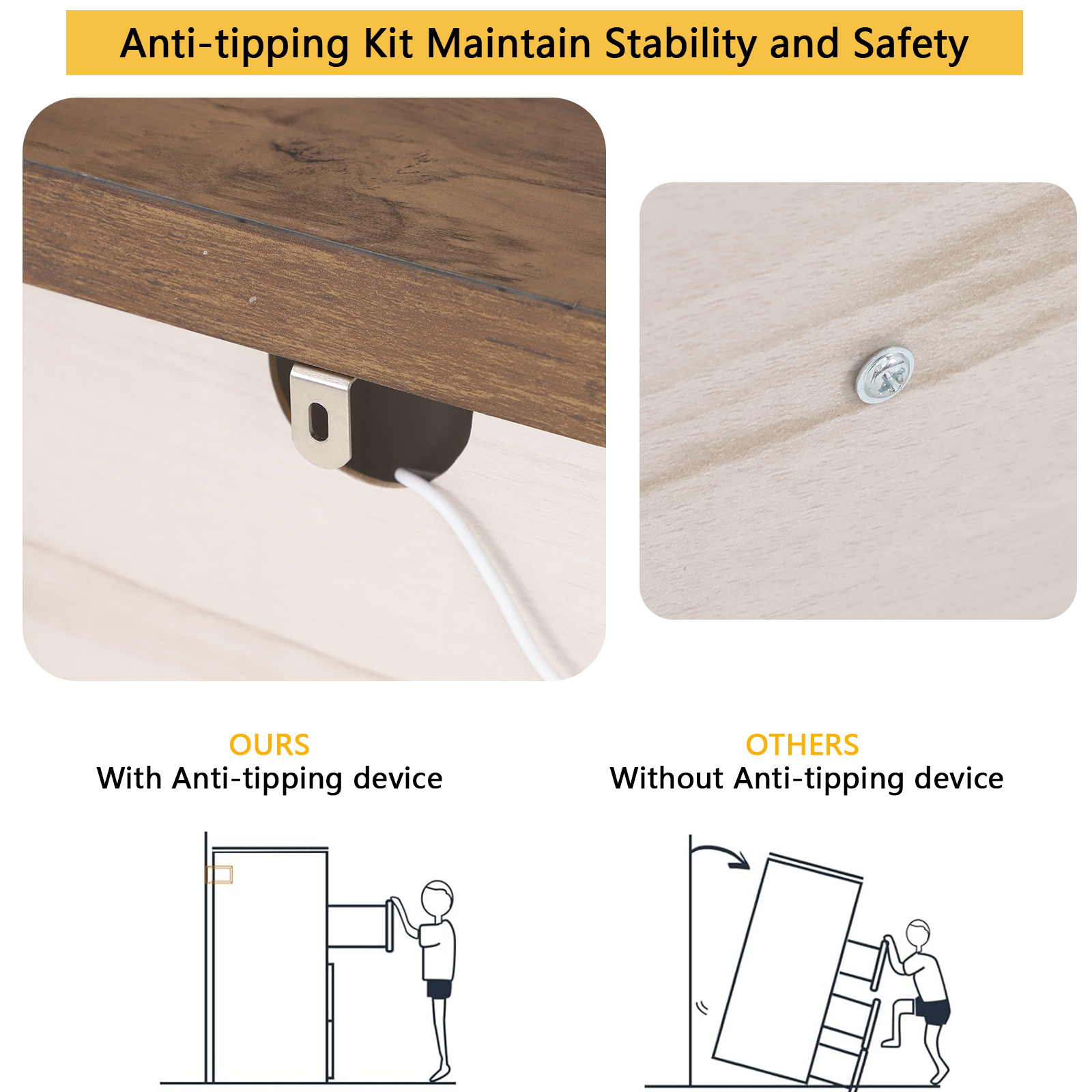 Blotout 63'' LED Farmhouse TV Stand for 70/75in TV, Dresser TV Stand with Power Outlet, 35.4'' Tall Entertainment Center with 3 Storage, Large Media Console Cabinet for Living Room, Bedroom