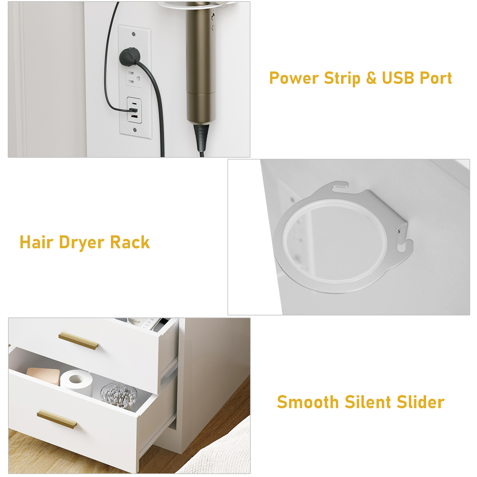 Blotout Vanity Desk with LED Mirror, White Vanity with Large Jewelry Cabinet, 4 Drawers, Lots Storage Shelves, 45'' Vanity with Charging Station, 3 Lighting Modes, Brightness Adjustable