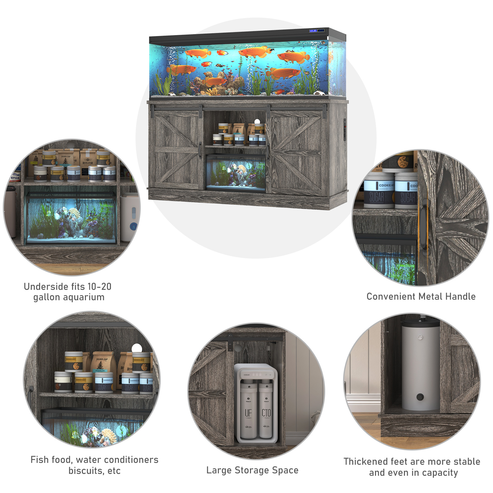 55-75 Gallon Fish Tank Stand with Power Outlets, Heavy Duty Metal Aquarium Stand for 2 Fish Tank Accessories Storage, Suit for Turtle Tank, Reptile Terrarium, 880lbs Capacity, Black