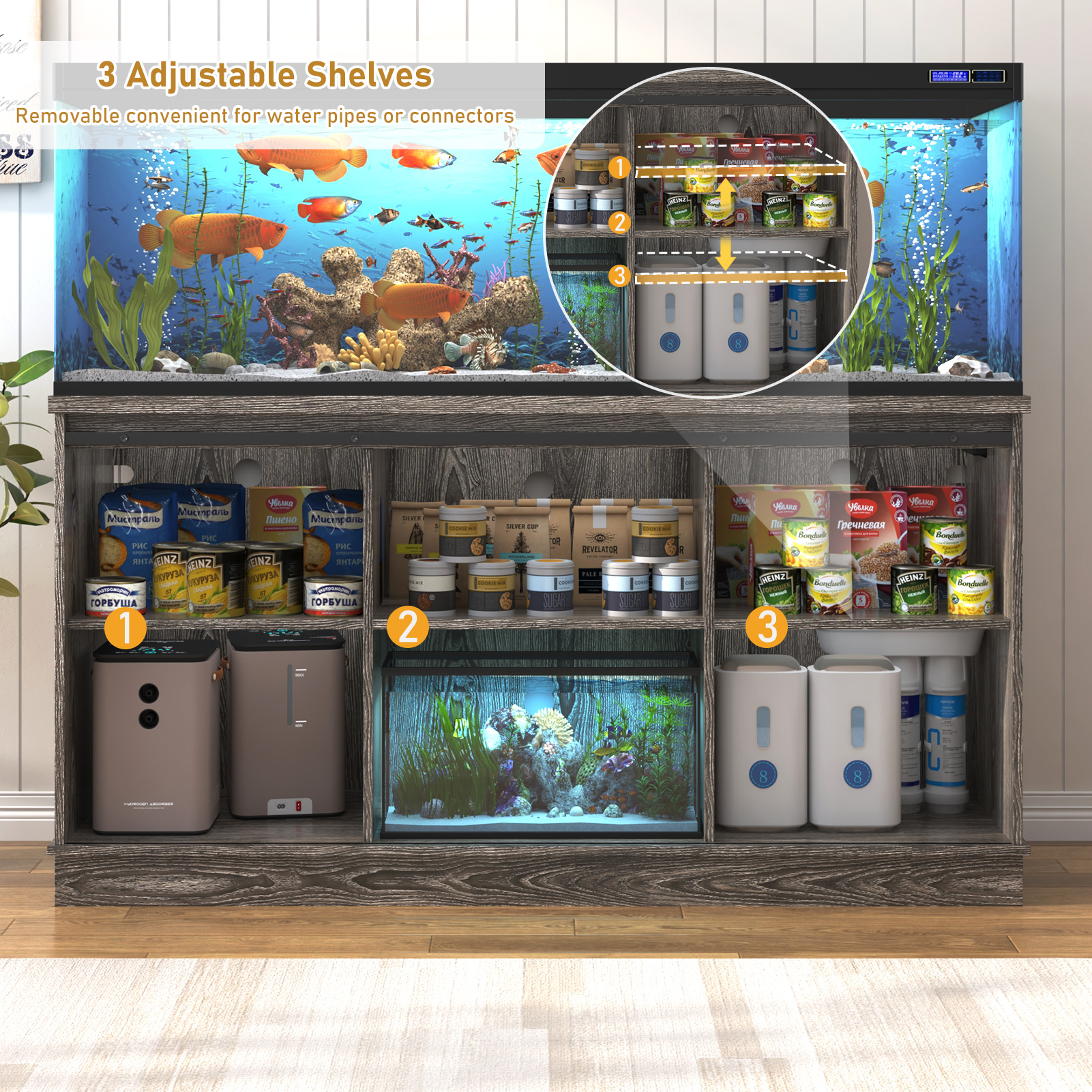 55-75 Gallon Fish Tank Stand with Power Outlets, Heavy Duty Metal Aquarium Stand for 2 Fish Tank Accessories Storage, Suit for Turtle Tank, Reptile Terrarium, 880lbs Capacity, Black