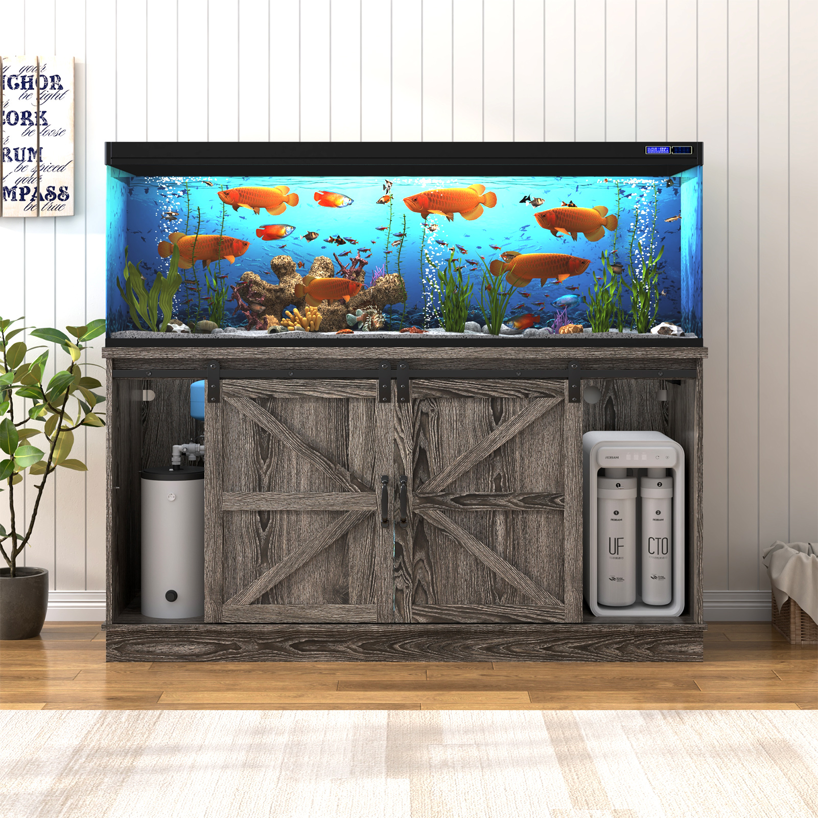 55-75 Gallon Fish Tank Stand with Power Outlets, Heavy Duty Metal Aquarium Stand for 2 Fish Tank Accessories Storage, Suit for Turtle Tank, Reptile Terrarium, 880lbs Capacity, Black